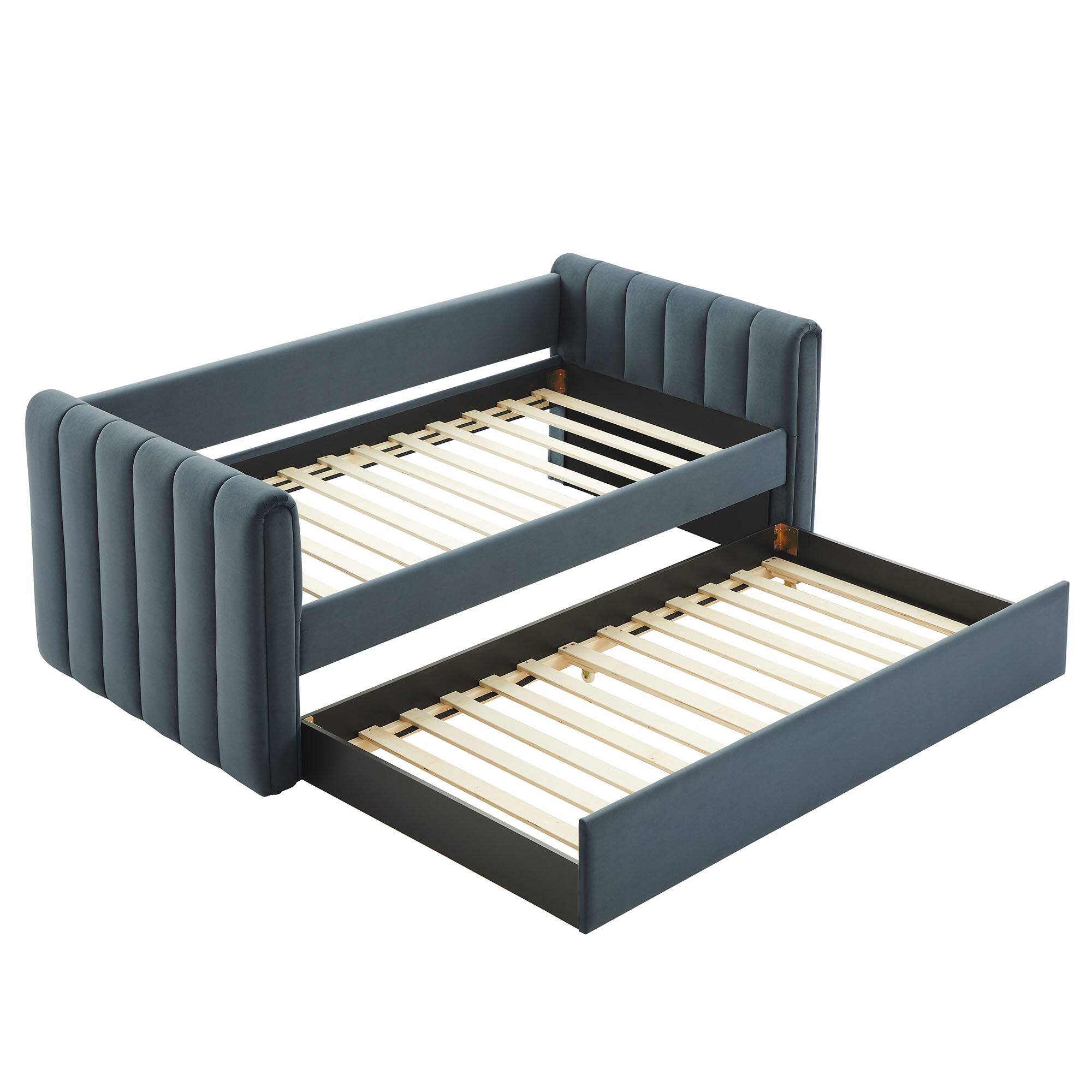 Alt View 5. Modway - Veyla Channel Tufted Performance Velvet Twin Daybed With Trundle by Modway - Cadet Blue.