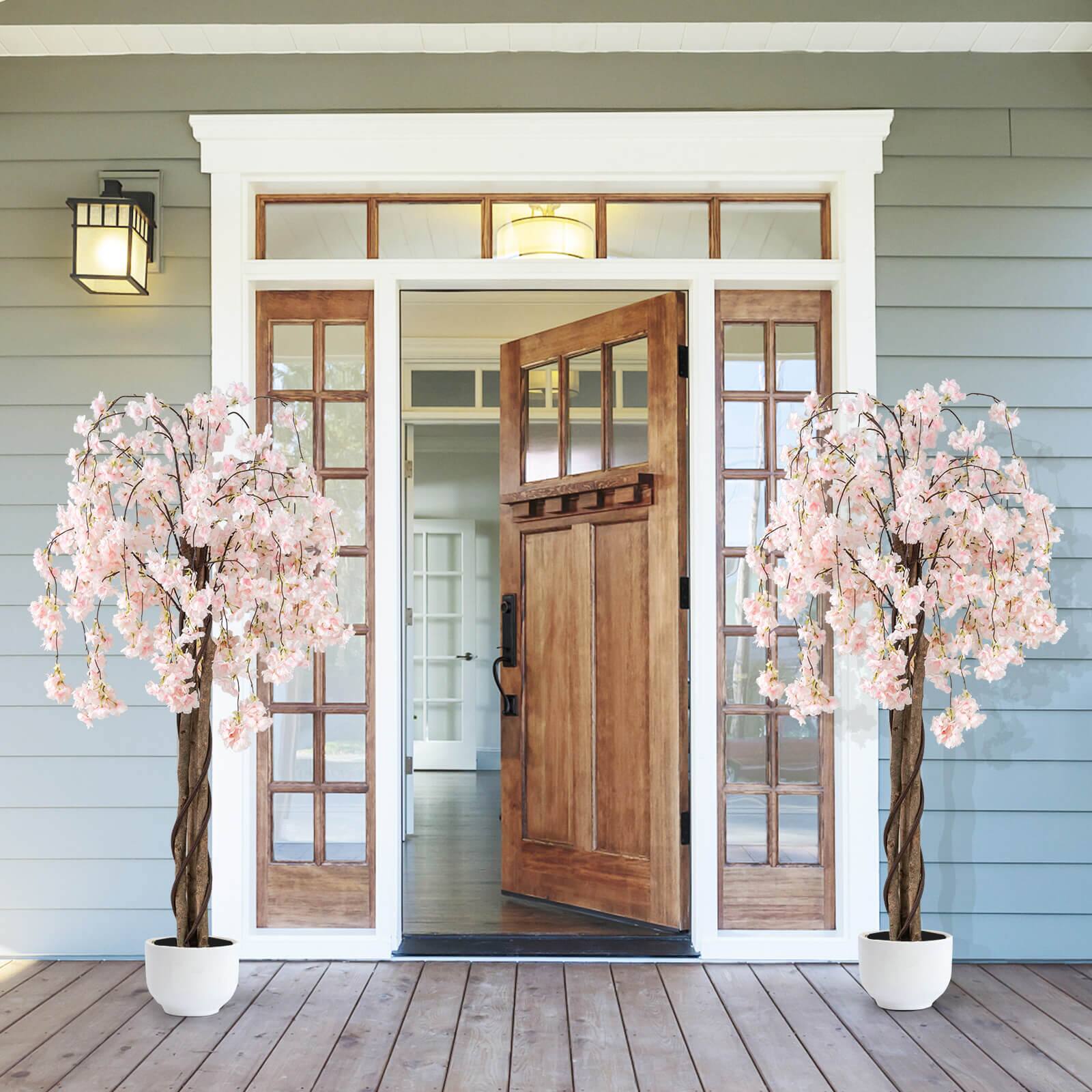 Alt View 1. Costway - Costway 2 Pack 5.5 FT Tall Artificial Cherry Blossom Tree with Pink Flowers Decoration White - White.