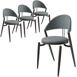 LeisureMod - Venice 4-PCS Contemporary Leather Dining Chair with Sturdy Iron Legs - Light Gray