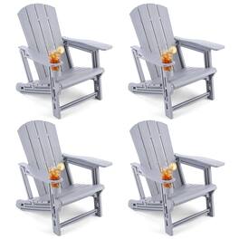 Costway - 4 PCS HDPE Adirondack Chairs with Realistic Wood Grain, Extended Backrest - Gray