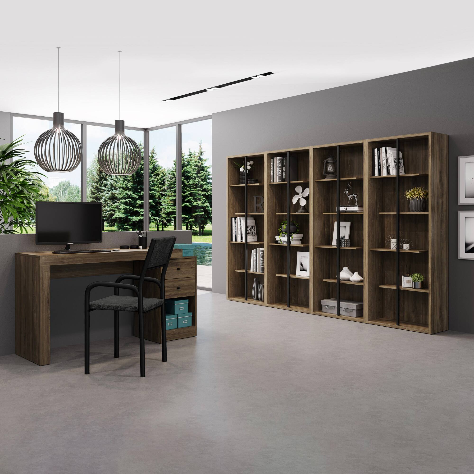 Alt View 7. GOODSILO - Expandable Home Office Desk with Storage Drawers and Shelf - Walnut.