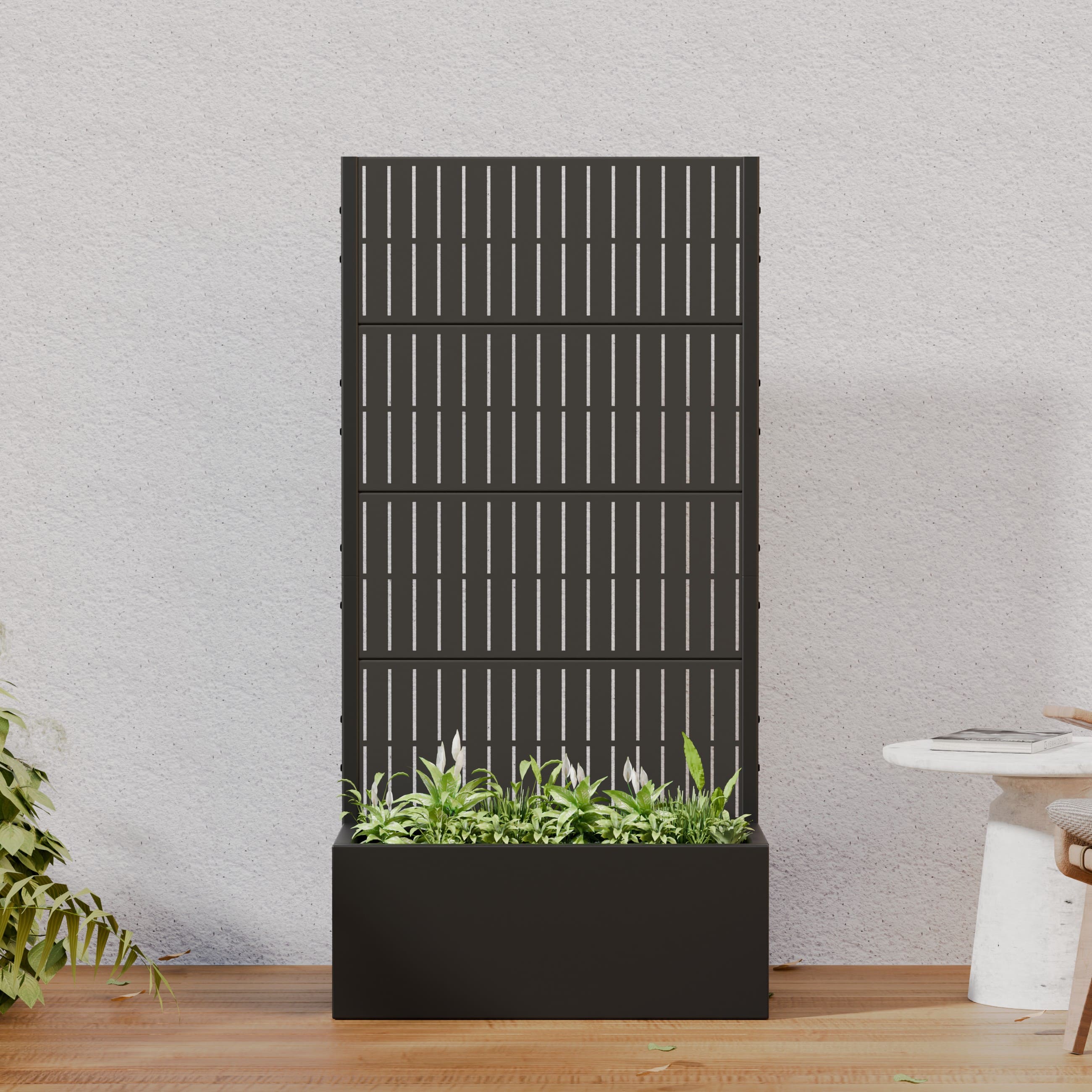 PexFix- 59 in. x 30 in. Metal Galvanised Planter Box Raised Garden Beds with Trellis and Drainage Hole for Patio- Black