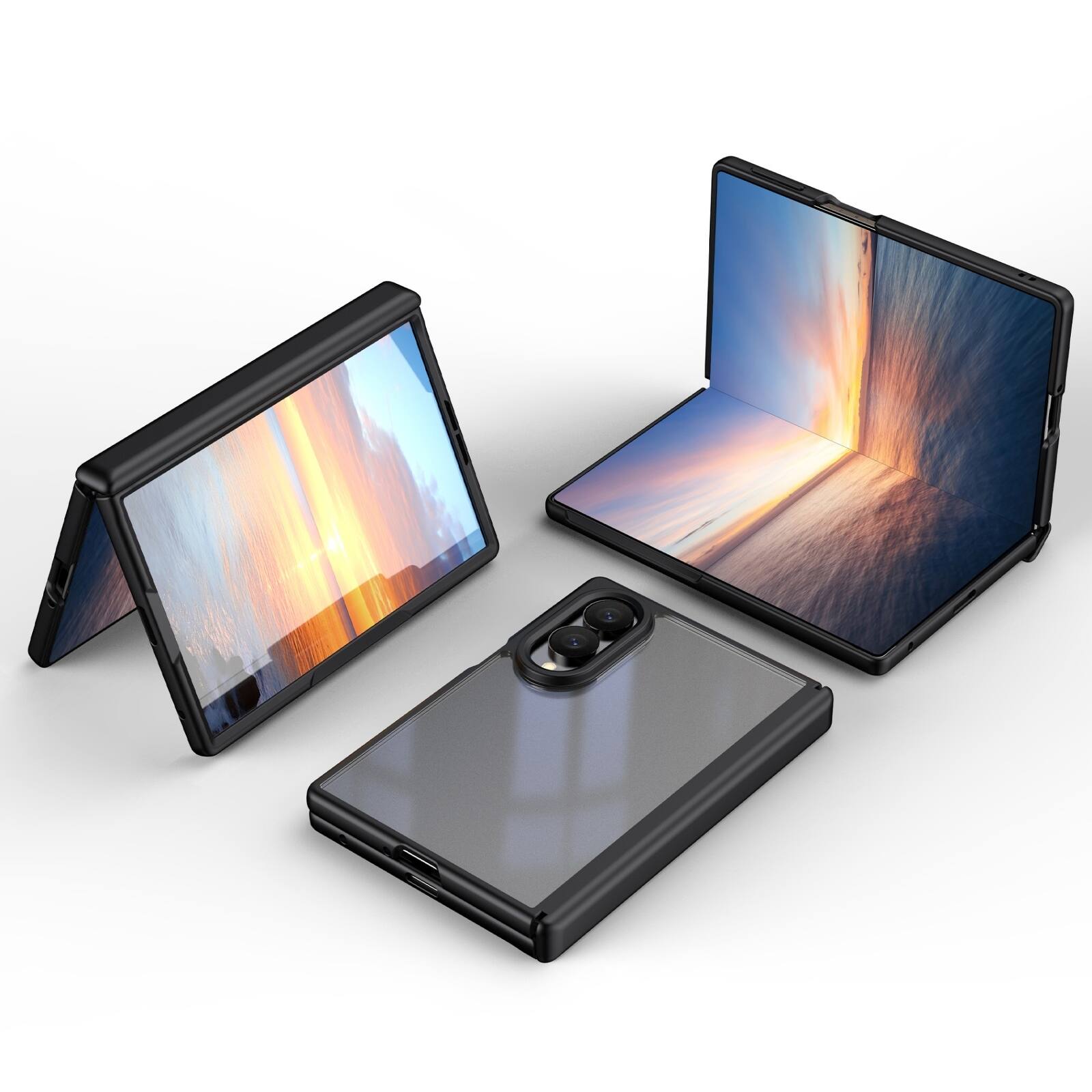 Angle. Dteck - Shockproof Phone Case for Samsung Galaxy Z Fold8 with Screen Protector, Rugged Full Hinge Cover with Raised Camera Edge - Black.