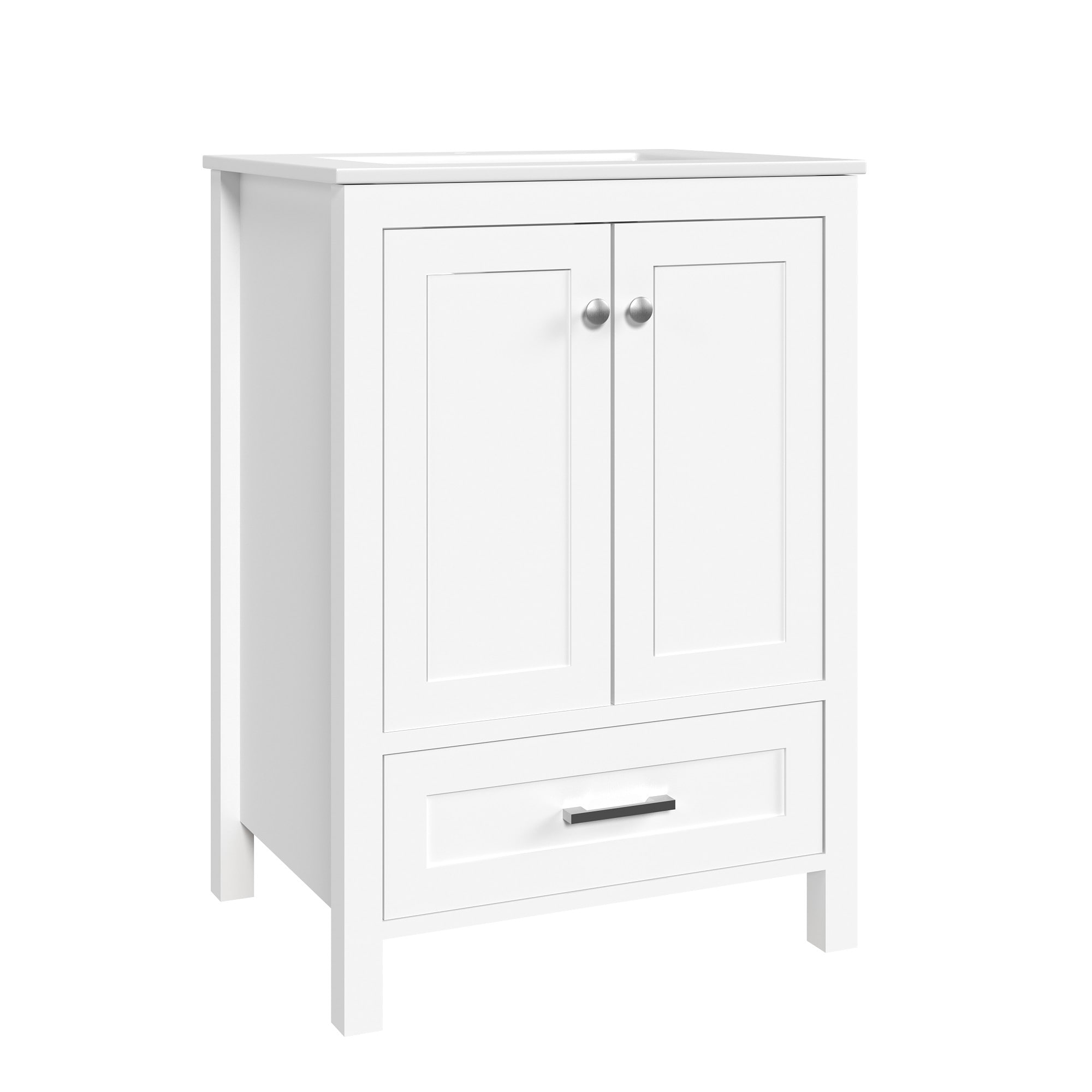 Alt View 9. U-HOMY - Modern Bathroom Vanity with Ceramic Sink, Soft-Close Storage Cabinet and Drawer, Glossy Countertop, White - 24"x18".