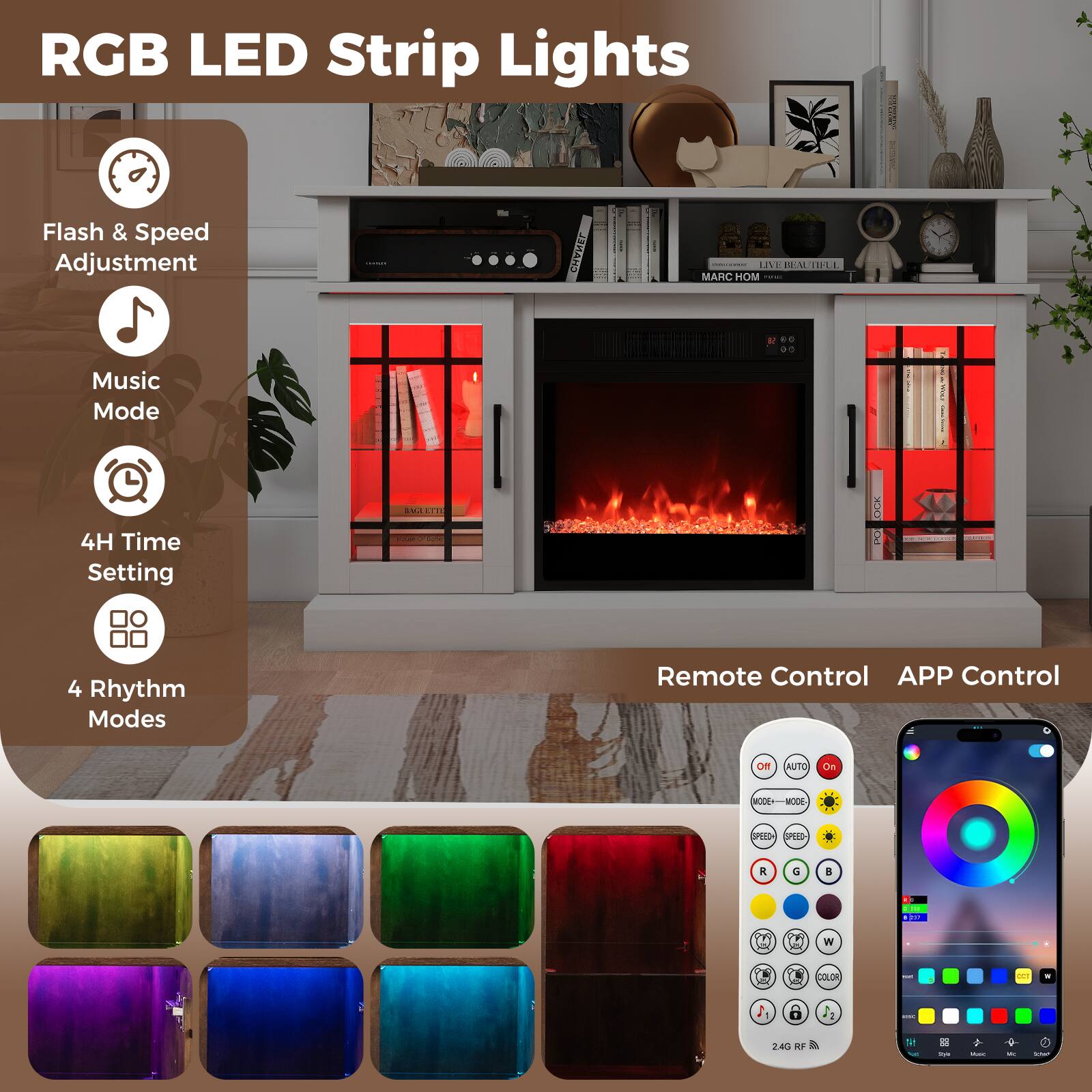 RGB LED Strip Lights

- Flash & Speed Adjustment
- Music Mode
- 4H Time Setting
- 4 Rhythm Modes

Remote Control APP Control

- 2.4G RF

COLOR: 3 - 1 - 240 s a M - I - i