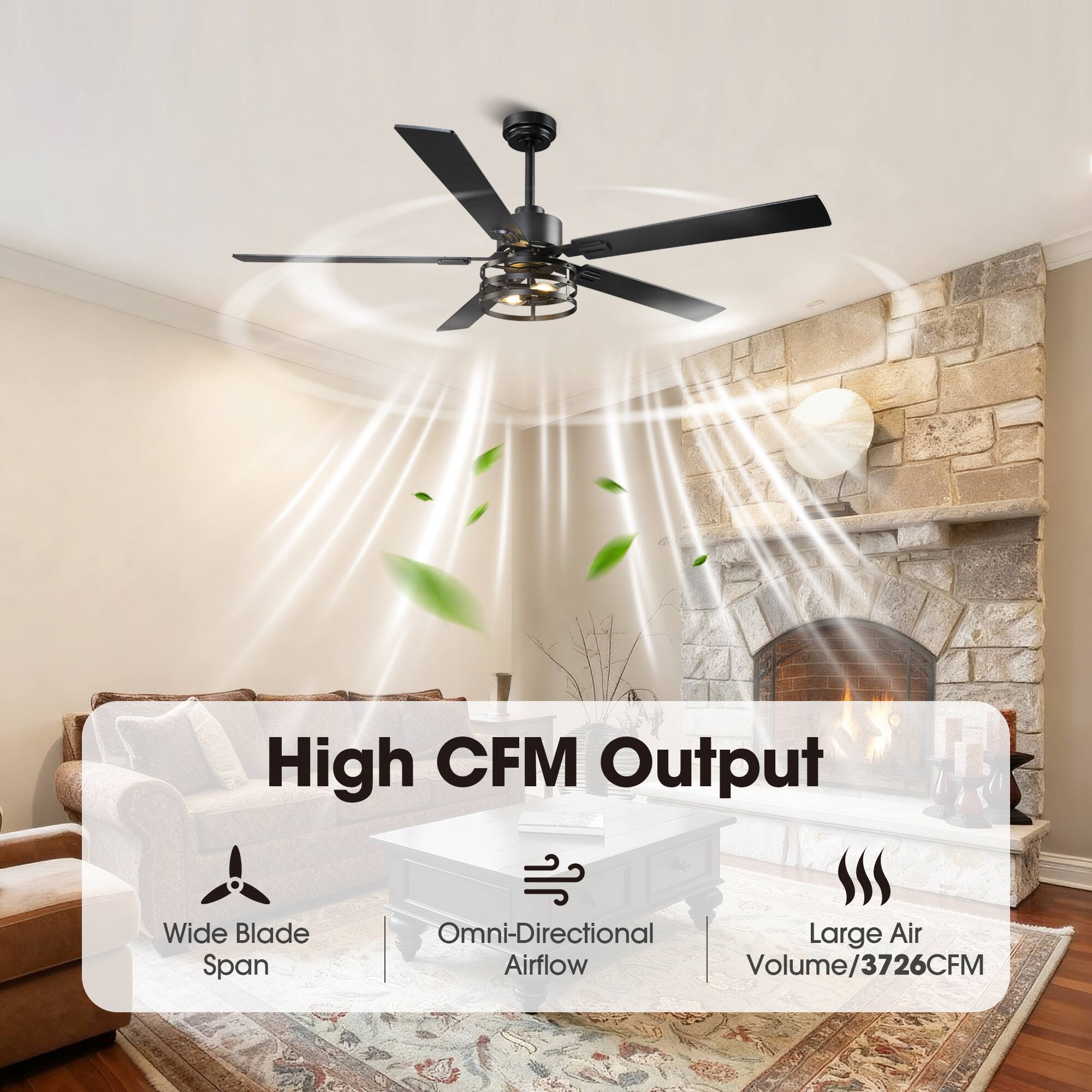 High CFM Output  
Wide Blade Omni-Directional Large Air Span  
Airflow Volume/3726CFM