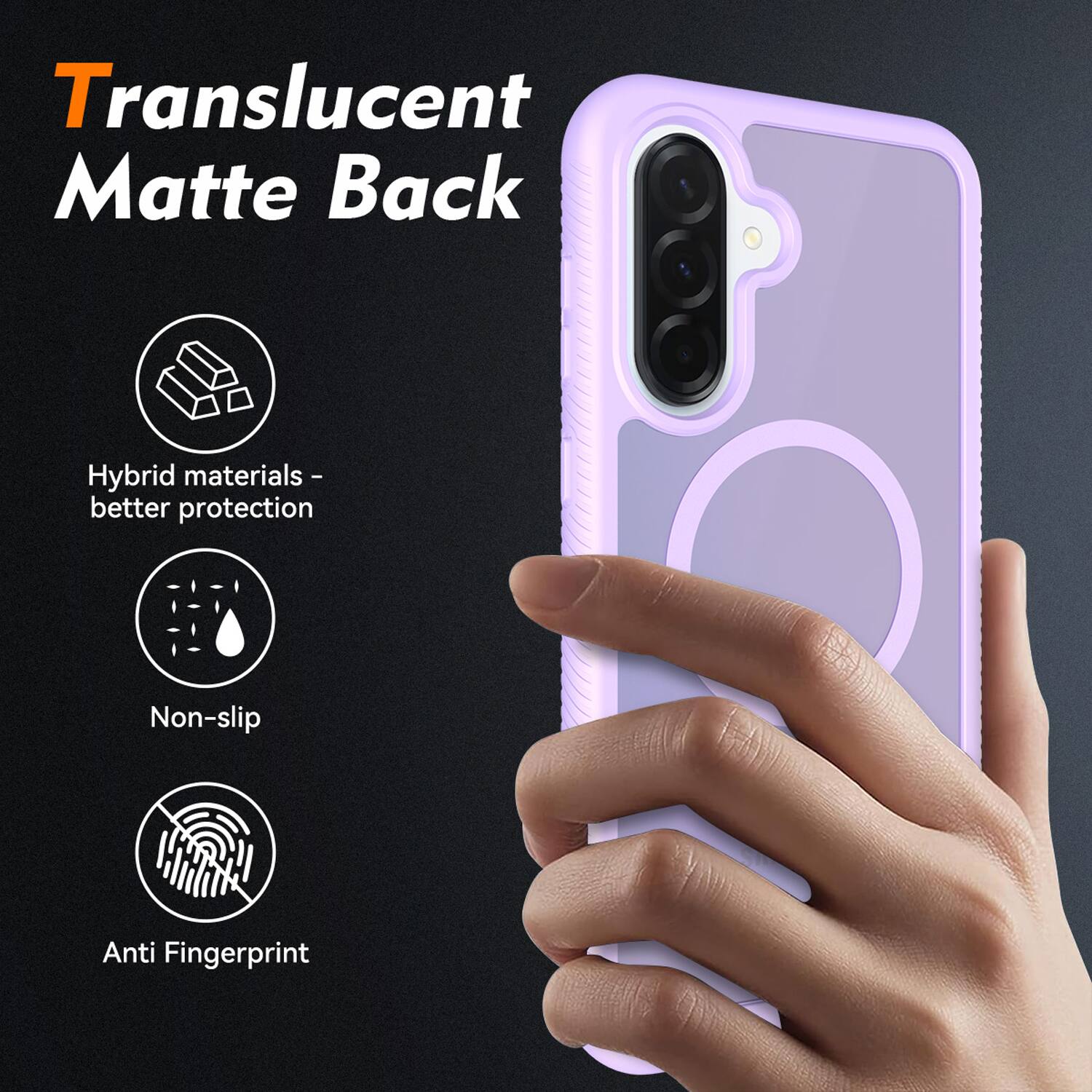 Translucent Matte Back  
Hybrid materials - better protection  
Non-slip  
Anti Fingerprint
