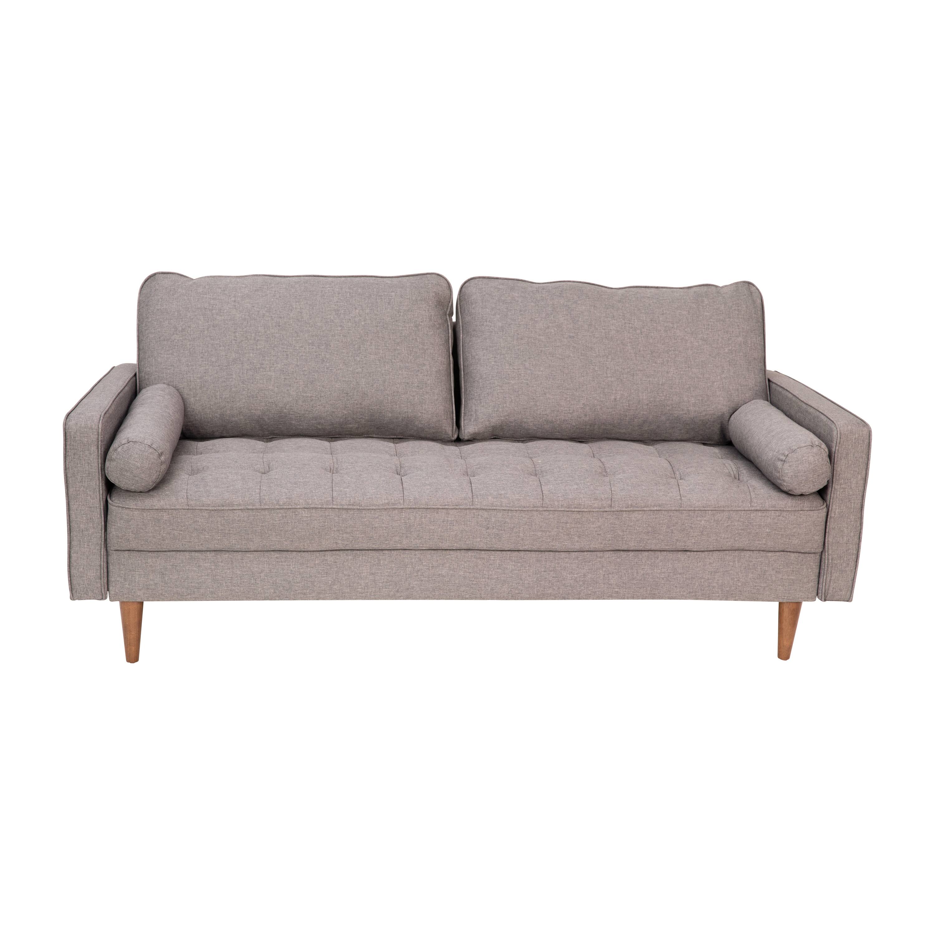 Alt View 1. Emma + Oliver - Holden Upholstered Mid-Century Modern Pocket Spring Sofa with Wooden Legs and Removable Back Cushions - Slate Gray.