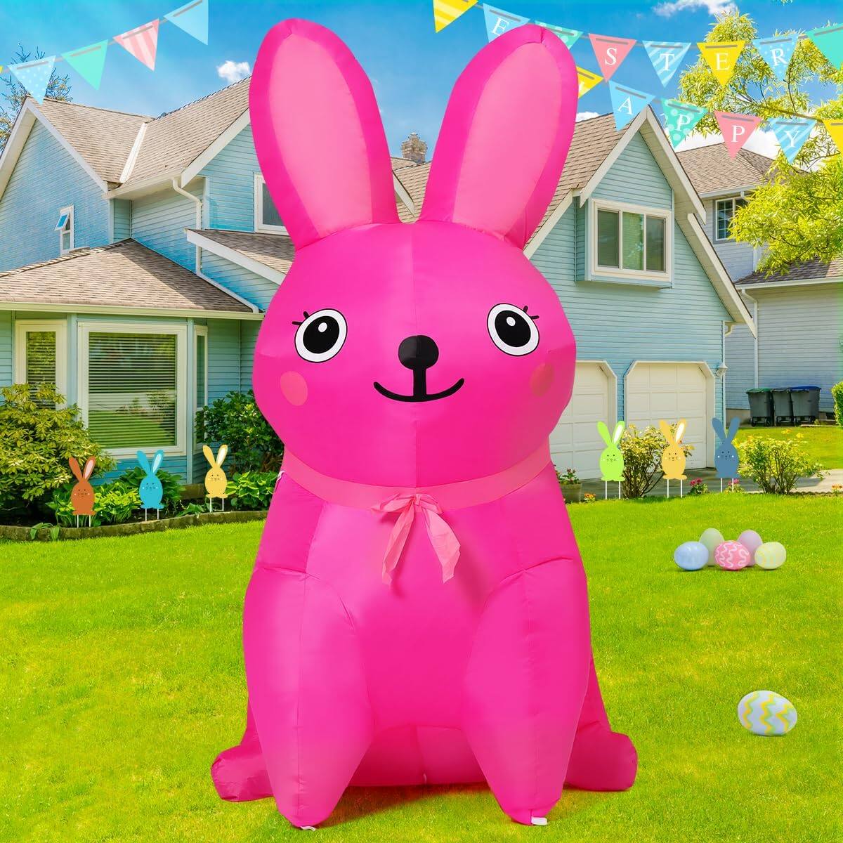 Front. GOOSH Inflatables - GOOSH 5FT Easter Inflatables Bunny Pink Rabbit with LED Lights - Pink.