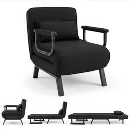 WELLFOR - 6-Position Convertible Sleeper Chair with Pillow - Black
