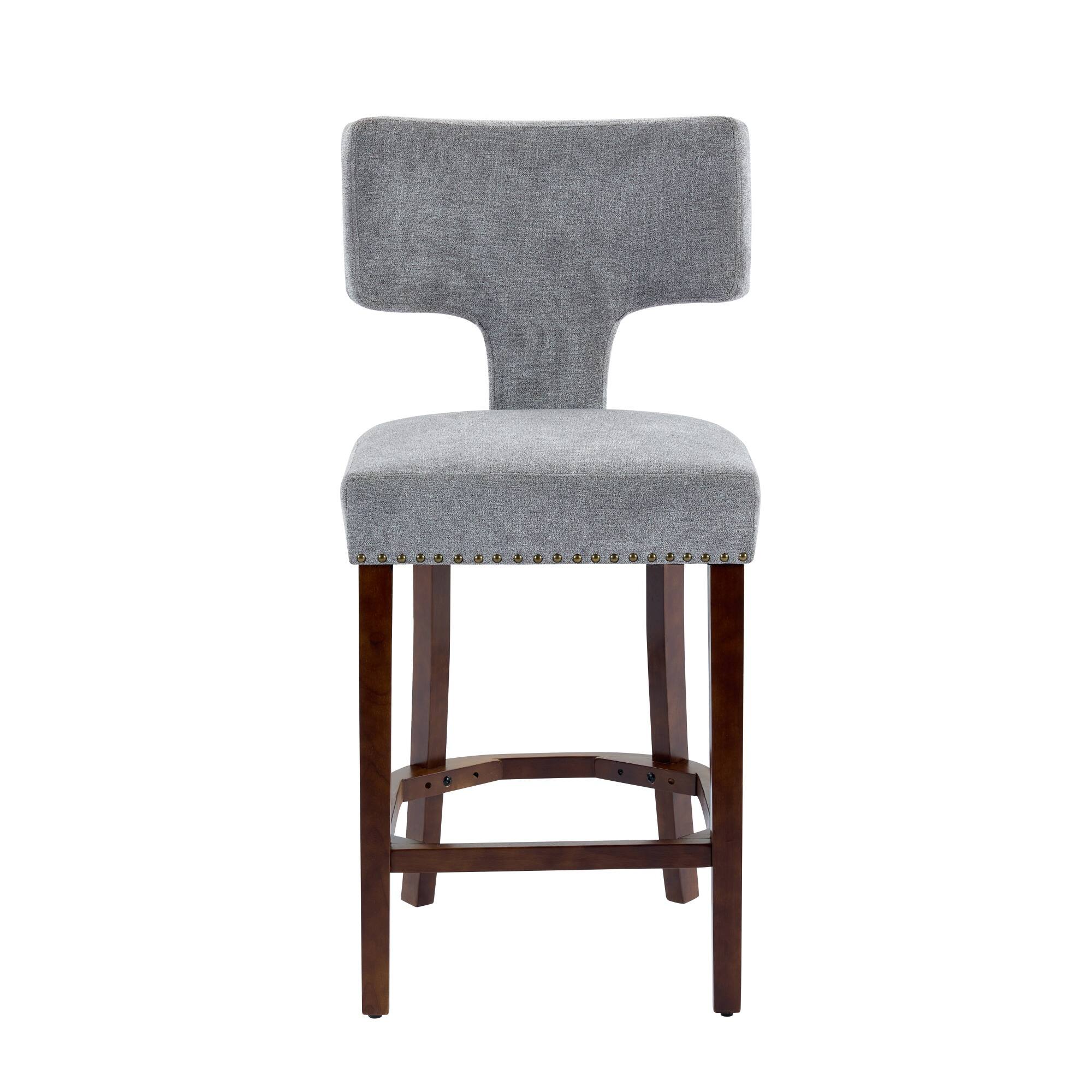 Angle. APRILSOUL - Mid Century Modern Counter Height Bar Stools Set of 2 Farmhouse Linen Upholstered Accent Chair Gray - White.
