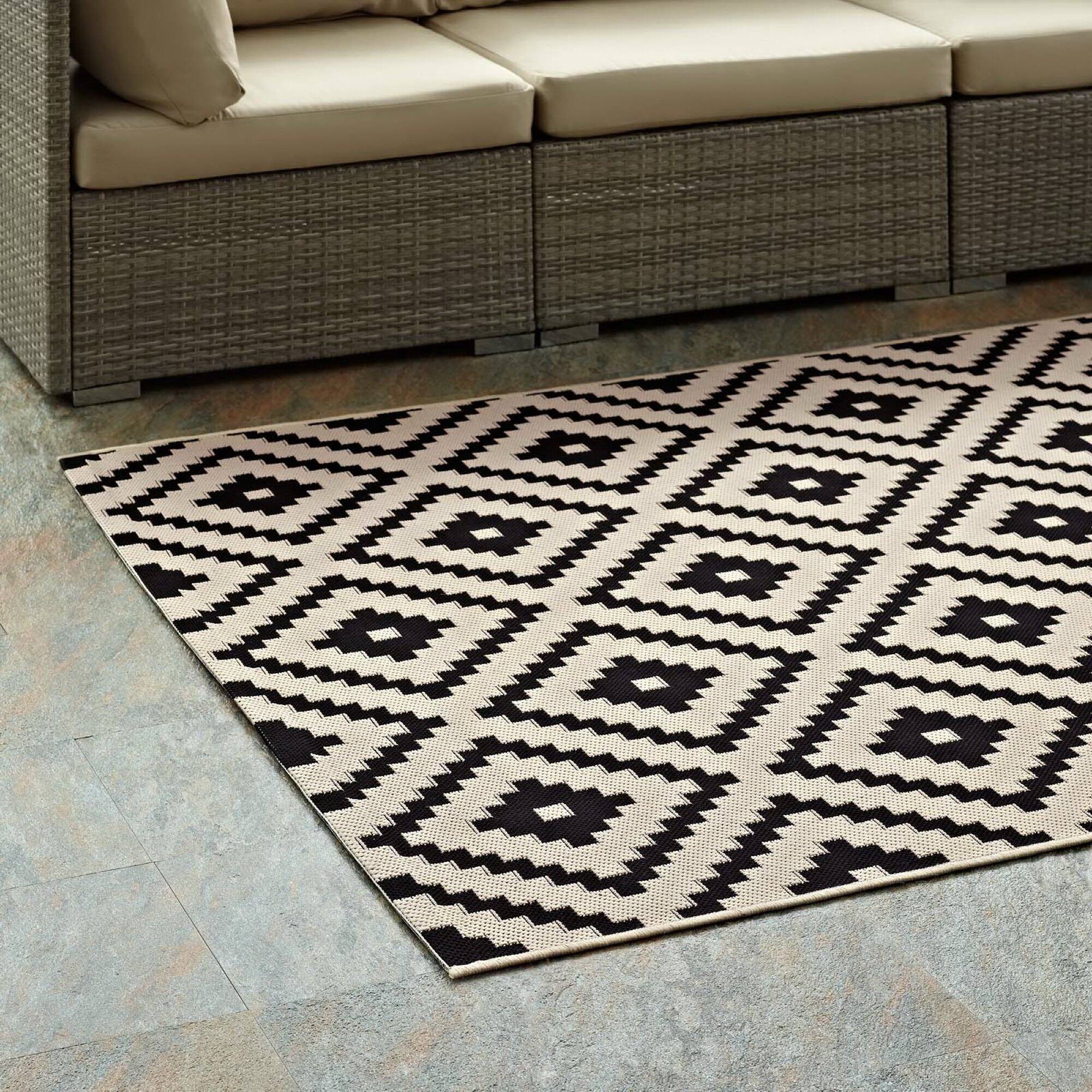Back. Modway - Perplex Geometric Diamond Trellis Indoor and Outdoor Area Rug - Black and Beige.