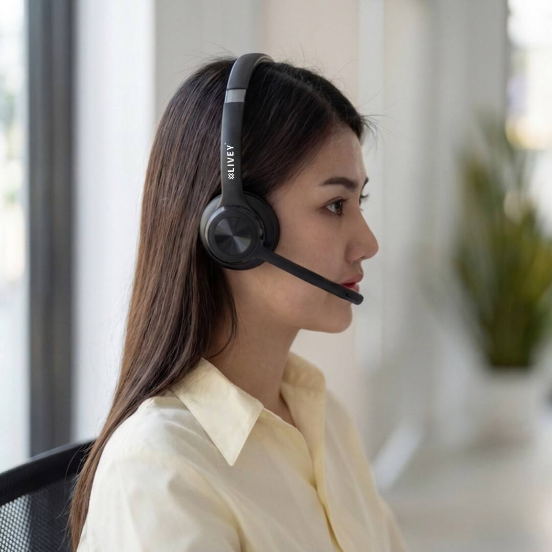 Back. LIVEY - 720BT Dual ENC Wireless Headset with HiFi Audio and Multipoint Bluetooth.