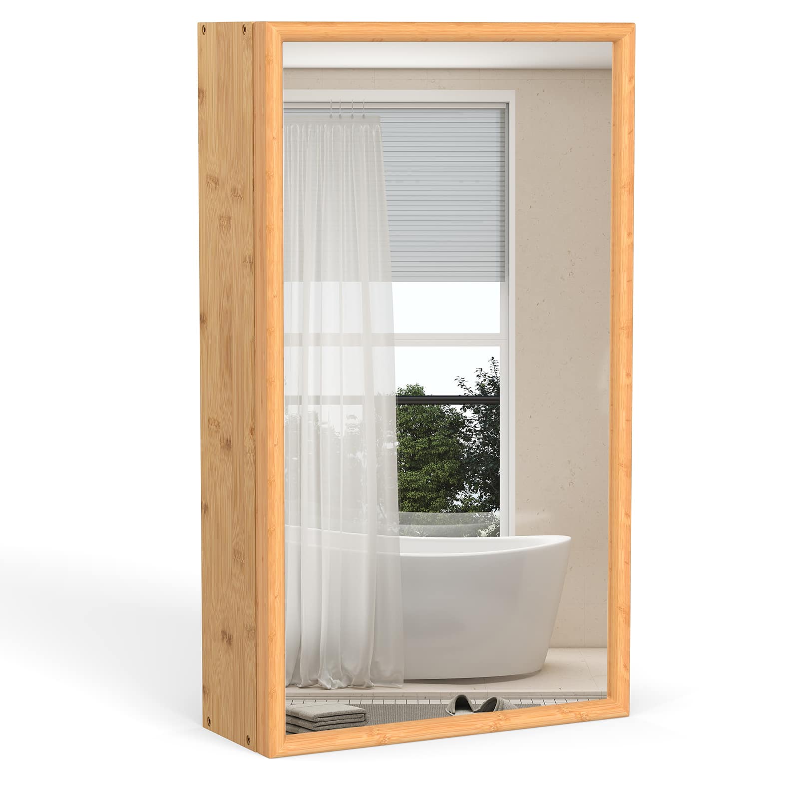 WELLFOR - Bamboo Medicine Cabinet with Mirror Door, 2 Removable Shelves and Wall or Recessed Mount - Natural price history on PriceWatchPro