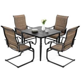 Nuu Garden - Patio 5-Piece Dining Table Set with Umbrella Hole and Textilene Chairs - Brown and Black