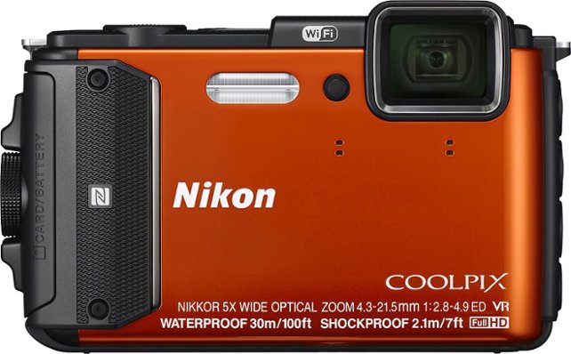 Nikon - Coolpix AW130 16.0-Megapixel Waterproof Digital Camera - Orange - Front Zoom