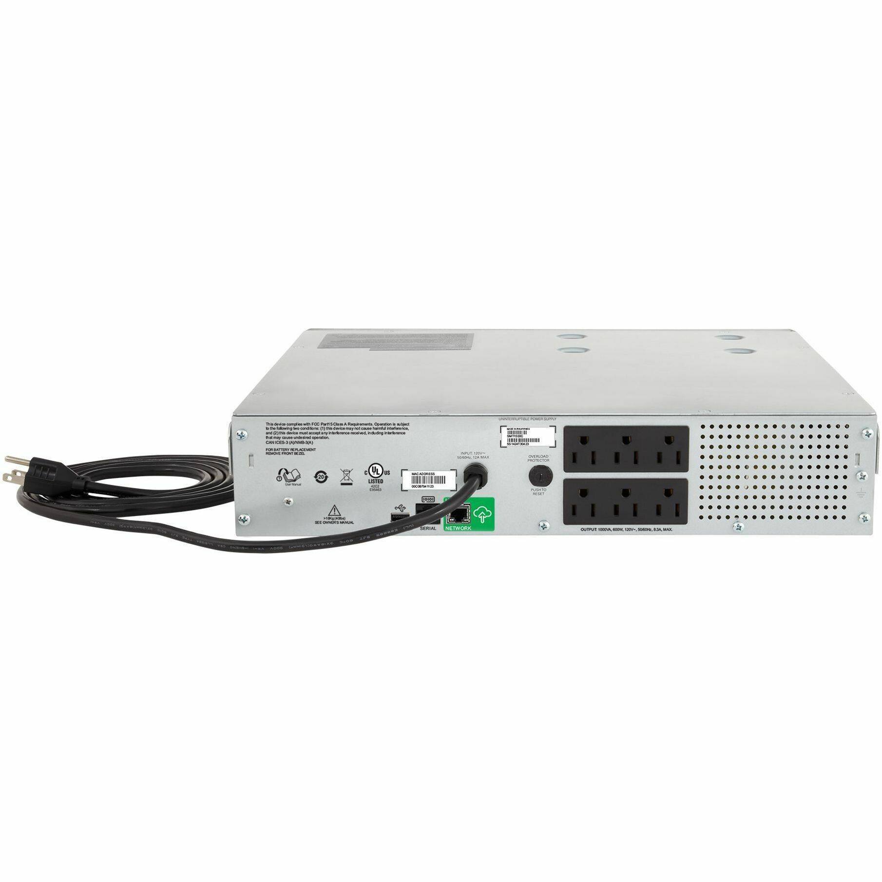 Alt View 1. APC - APC Smart-UPS C, Line Interactive, 1000VA, Rackmount 2U, 120V, 6x NEMA 5-15R outlets, SmartConnect port, USB and Serial - Black.