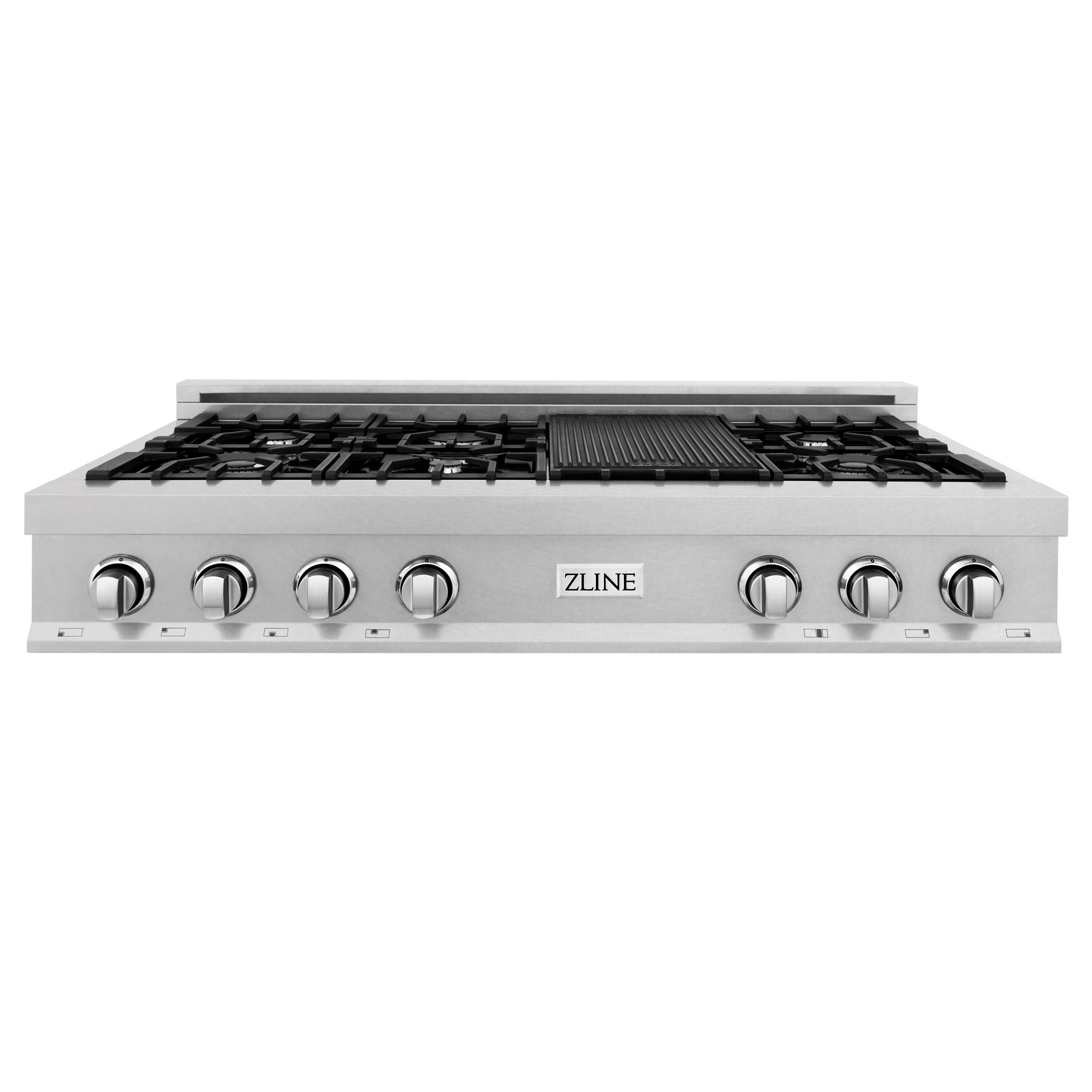 ZLINE - 48 in. Legacy Gas Rangetop with 7 Burners and Porcelain Cooktop (RTS-48) - Satin Stainless Steel