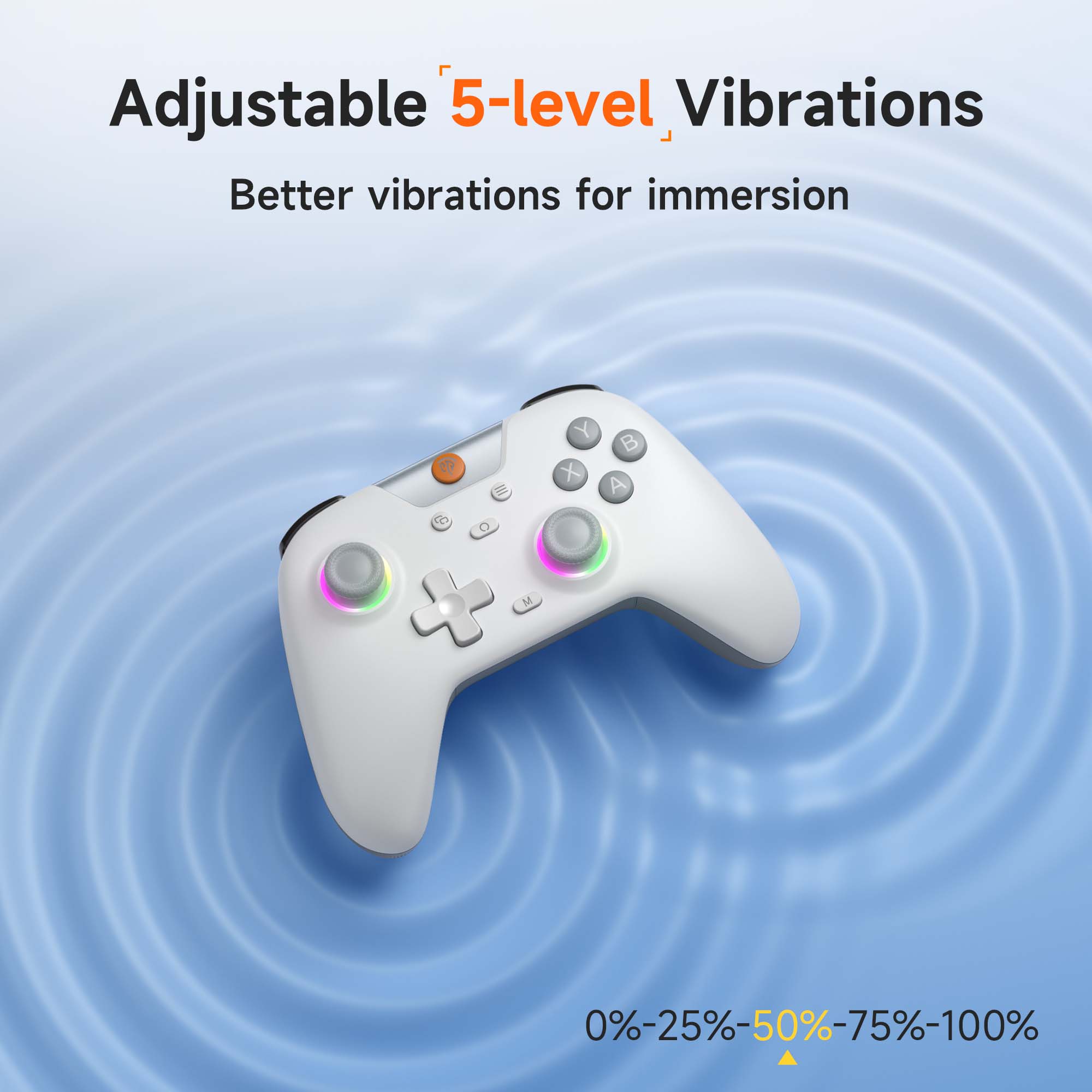 Adjustable 5-level Vibrations
Better vibrations for immersion
0%-25%-50%-75%-100%