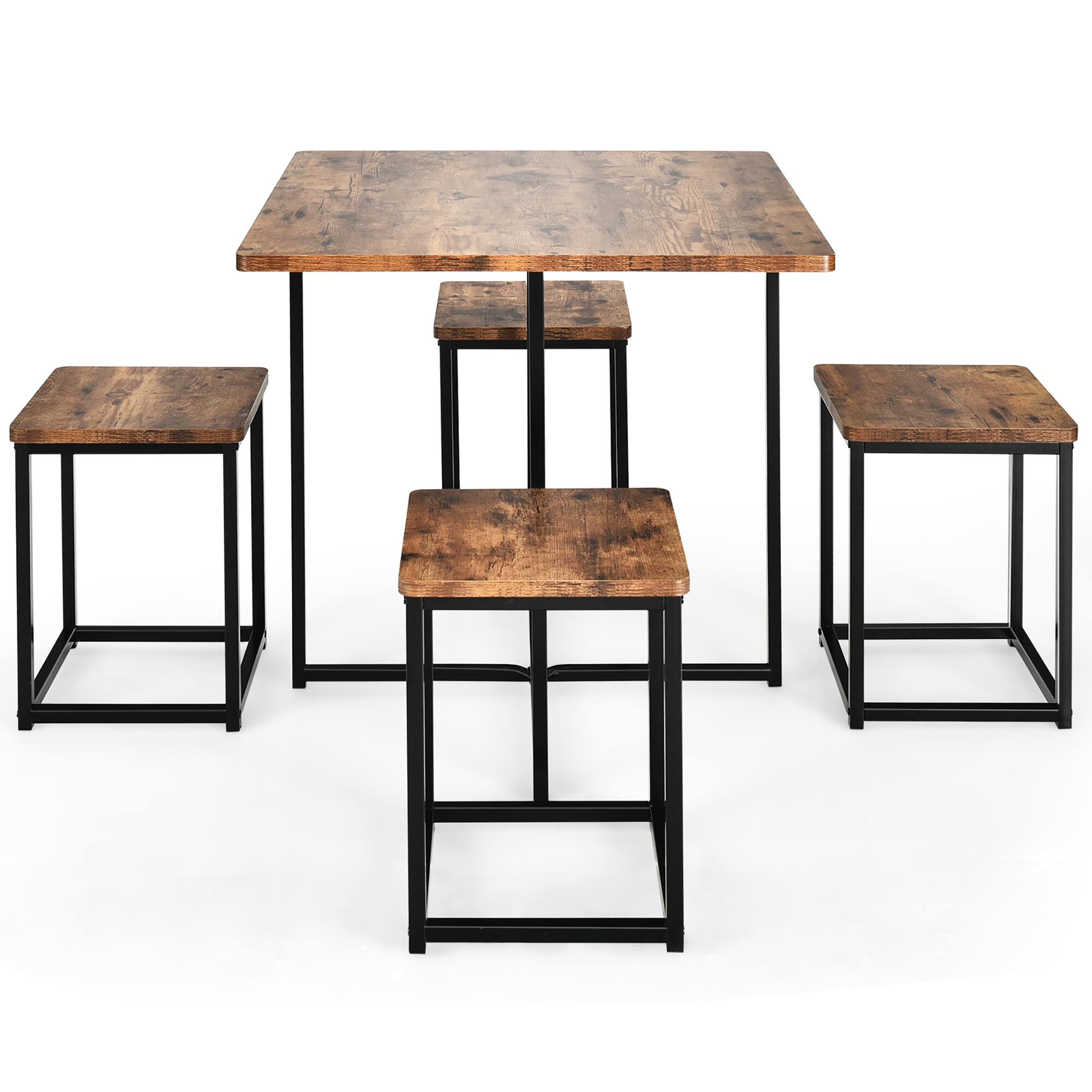 Alt View 16. Costway - 5pcs Dining Set Compact Dining Table and 4 Stools Metal Frame Nature\ Vintage Walnut - Walnut and  Black.