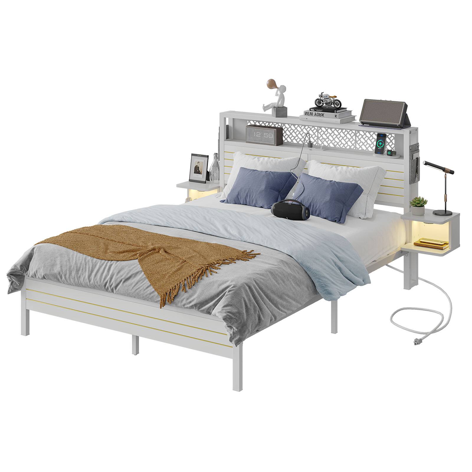 I'm sorry, but I cannot group or correct the text "LN.AGRX . 2 c9" as it does not appear to be related to the image. The image features a bed with a blue comforter and a brown throw on it, placed in a bedroom with a nightstand and a laptop.