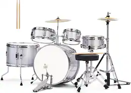 Winado - 5-Piece Complete Junior Drums Set, 14 Inch Beginners Drum Kit with Throne Stool, Pedal & Drumsticks, Drums Musical Instr