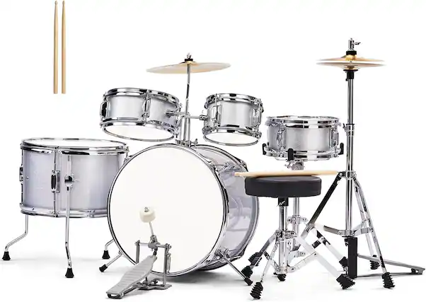 Front. Winado - 5-Piece Complete Junior Drums Set, 14 Inch Beginners Drum Kit with Throne Stool, Pedal & Drumsticks, Drums Musical Instr.