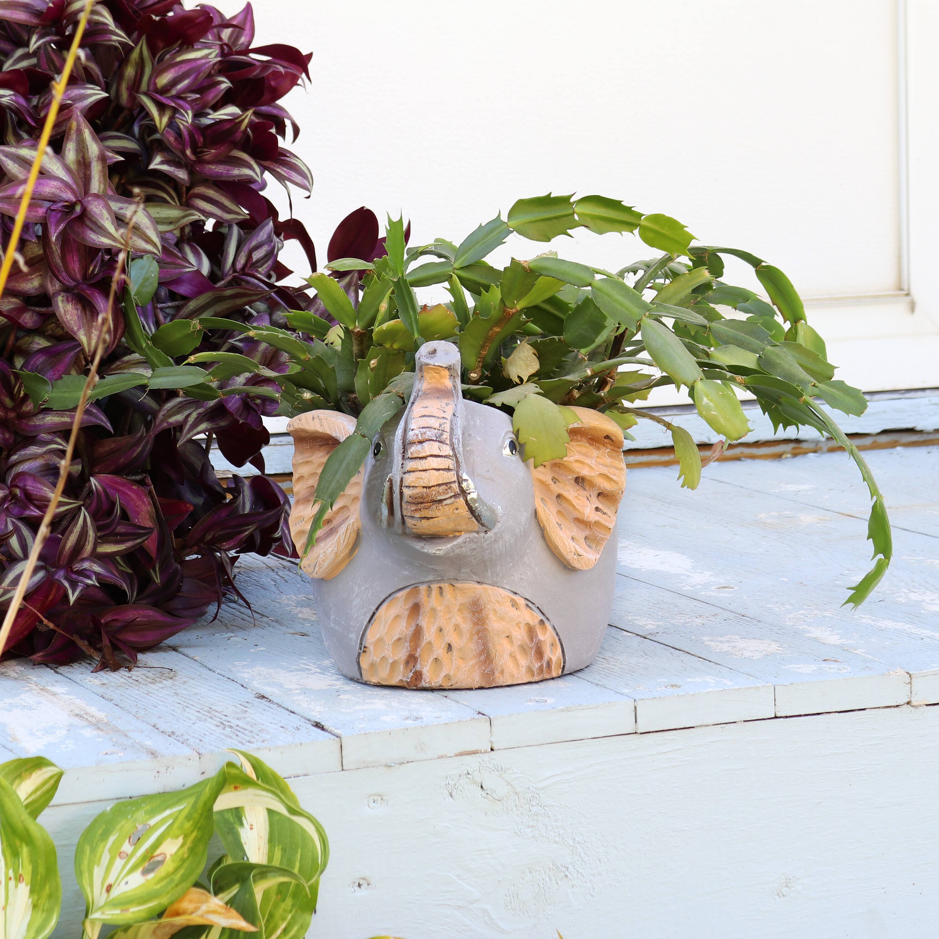 Alt View 4. Sunnydaze - Magnesium Oxide Elsie the Elephant Indoor Plater Statue - 8.5 in - Light Grey.