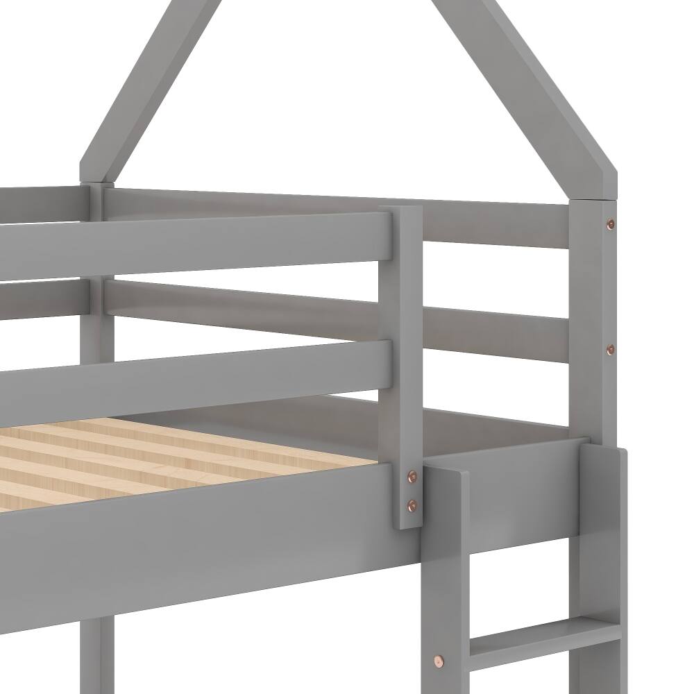 Alt View 2. Loheer - Loheer Twin Over Twin Bunk Bed Low Profile House Bed Frame Gray - Gray.