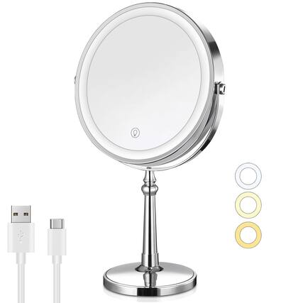 Front. Cedar Assembly - 10x Magnifying Lighted Makeup Mirror 9" Rechargeable With Lights Brightness Adjustable Light Up Vanity Gift For Women - Default.