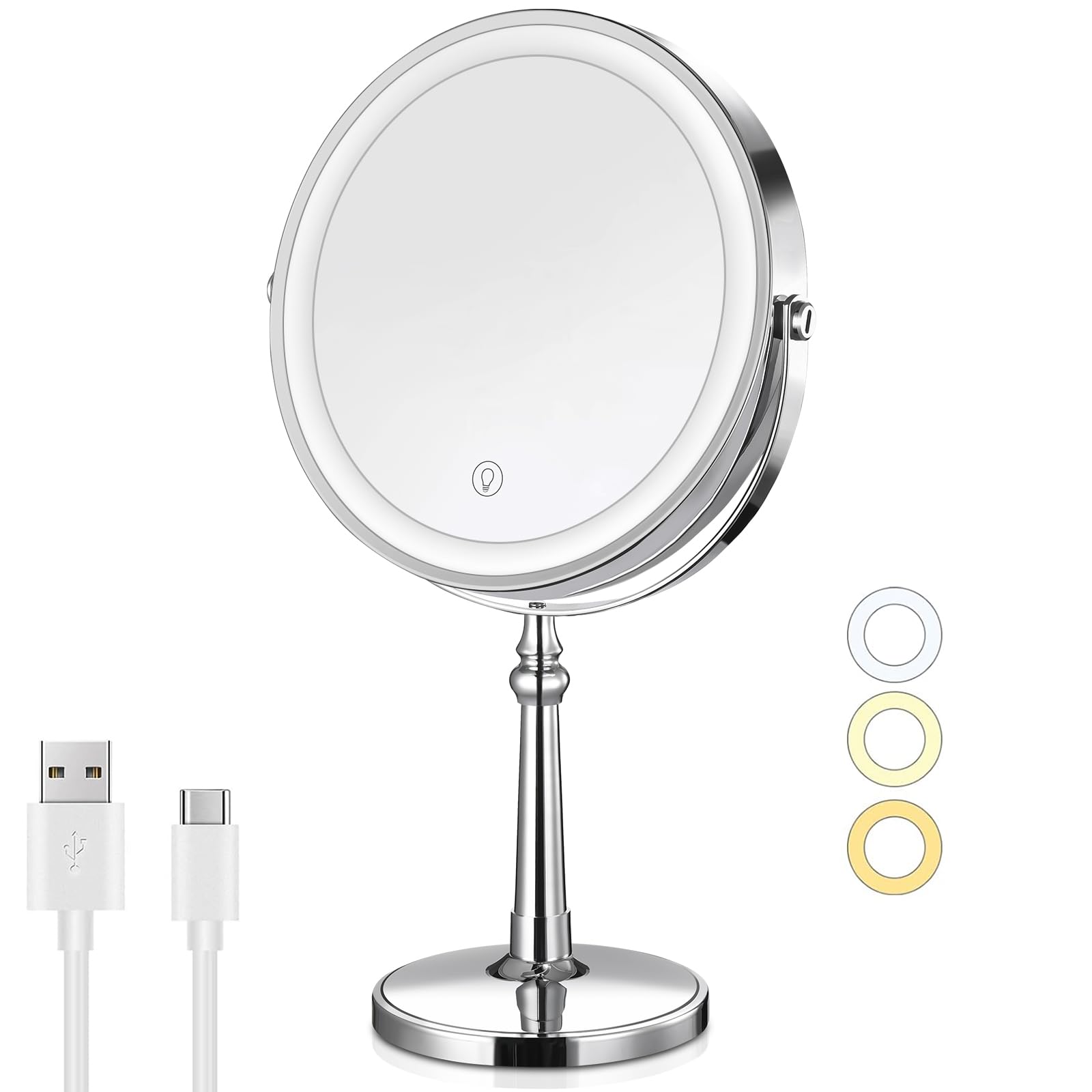 Cedar Assembly - 10x Magnifying Lighted Makeup Mirror 9" Rechargeable With Lights Brightness Adjustable Light Up Vanity Gift For Women - Default