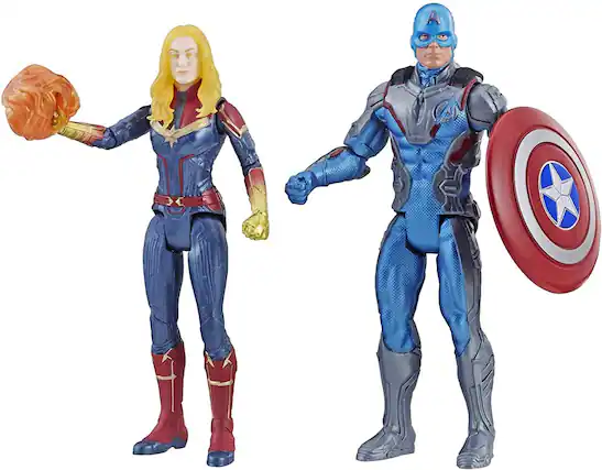 Front. Hasbro - Marvel Avengers 6 Inch Action Figure Team Pack | Captain America & Captain Marvel - Blue.