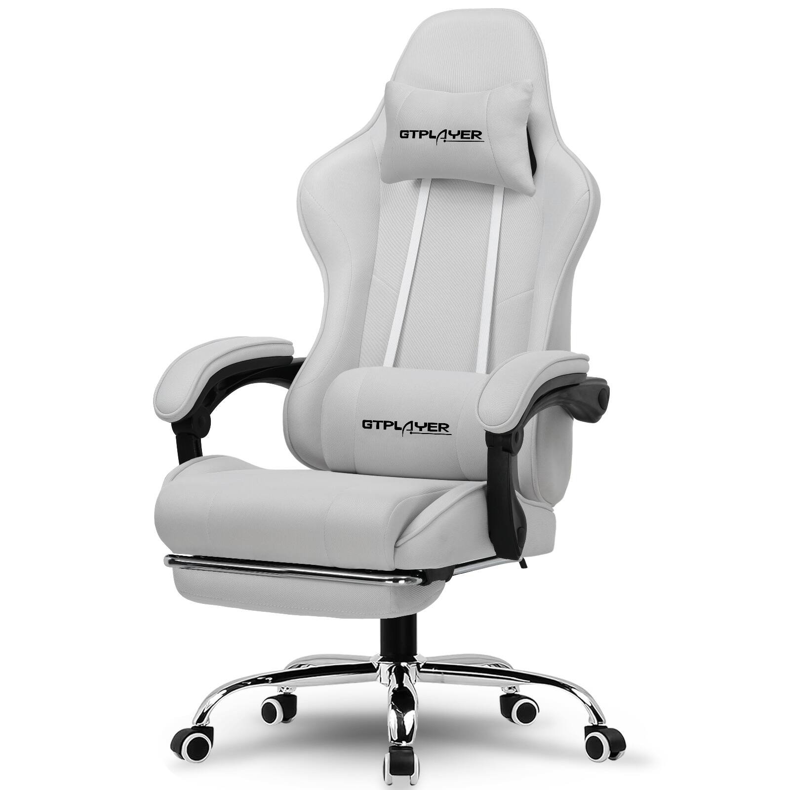 GTPlayer - Gaming Chair Fabric Height Adjustable Computer Chair with Footrest and Headrest,Light - Gray