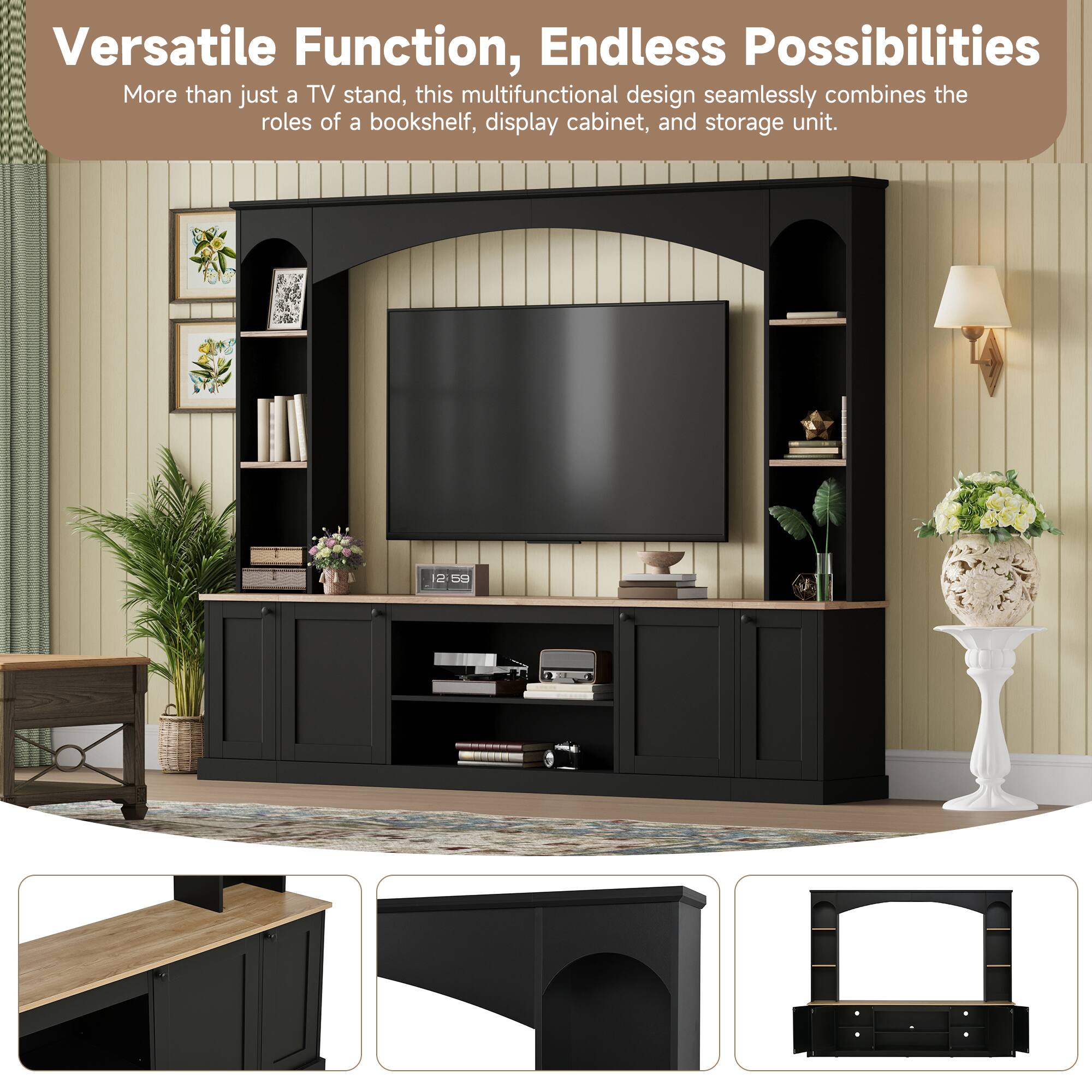 Versatile Function, Endless Possibilities

More than just a TV stand, this multifunctional design seamlessly combines the roles of a bookshelf, display cabinet, and storage unit.