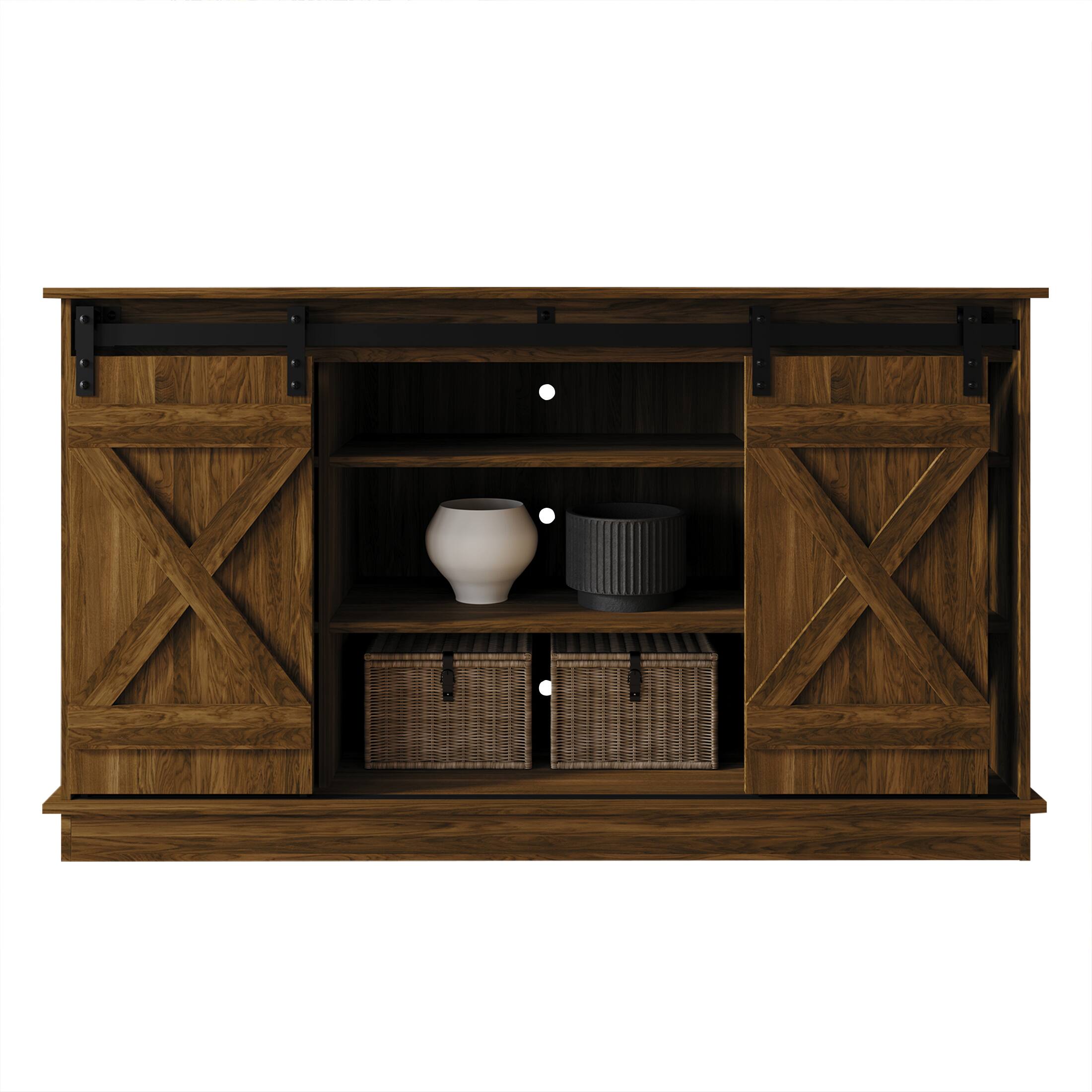 Alt View 2. ChaletPosh - Vintage-Inspired TV Stand Console with Sliding Barn Doors, Brown - Brown.