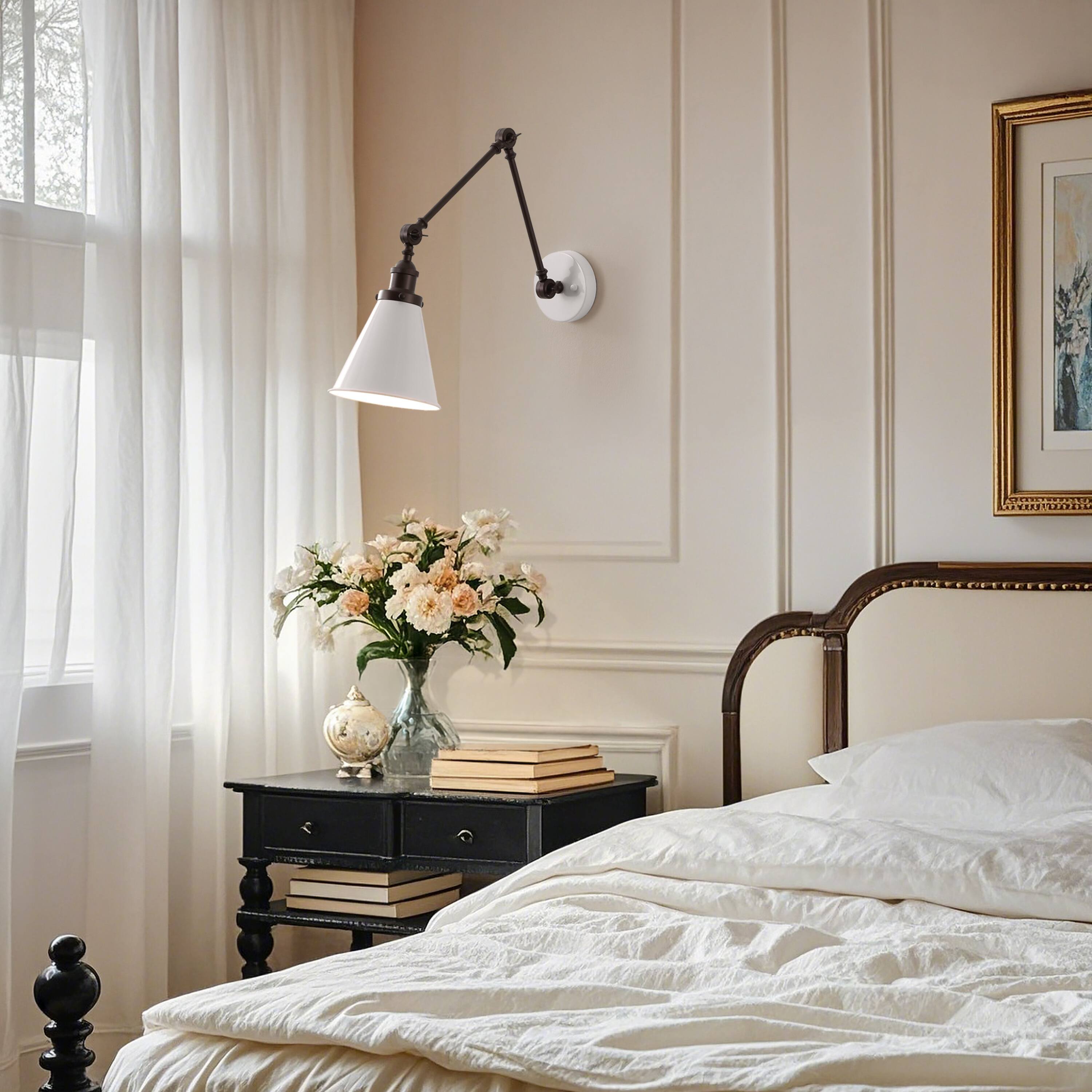 Alt View 6. Jonathan Y - Rover 7" Classic Industrial Metal Adjustable Arm LED Wall Sconce, White/Oil Rubbed Bronze - White/Oil Rubbed Bronze.