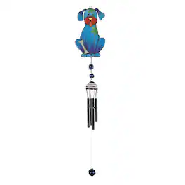 FC Design - 30" Long Blue Dog Wind Chime with Black Gem Outdoor Patio or Garden Hanging Decoration - Multi-Color