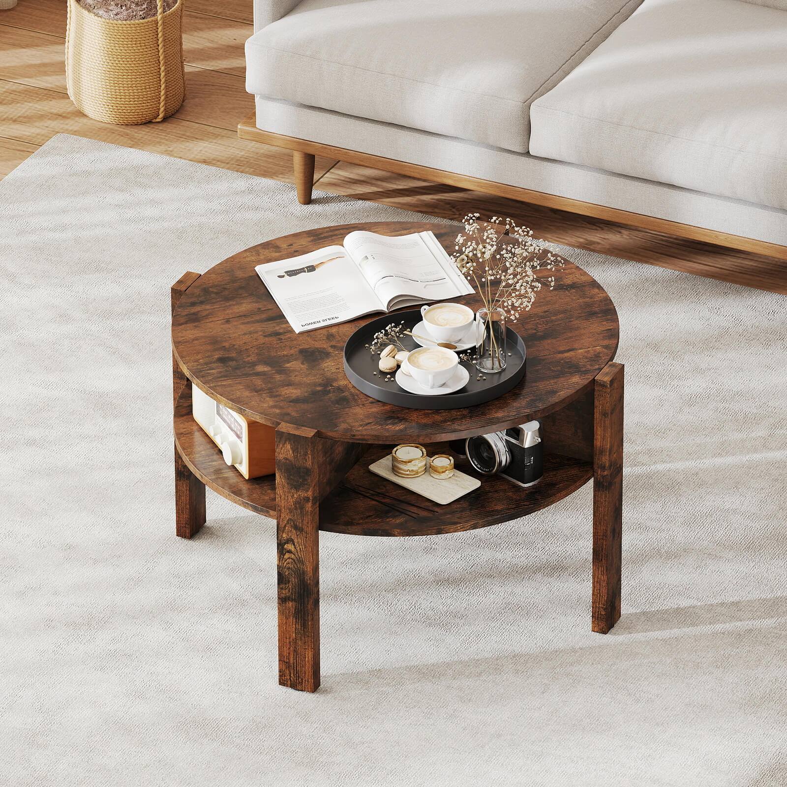 Alt View 3. Costway - Costway Round Coffee Table 29.5" Center Table with Storage Shelves for Living Room - Rustic Brown.
