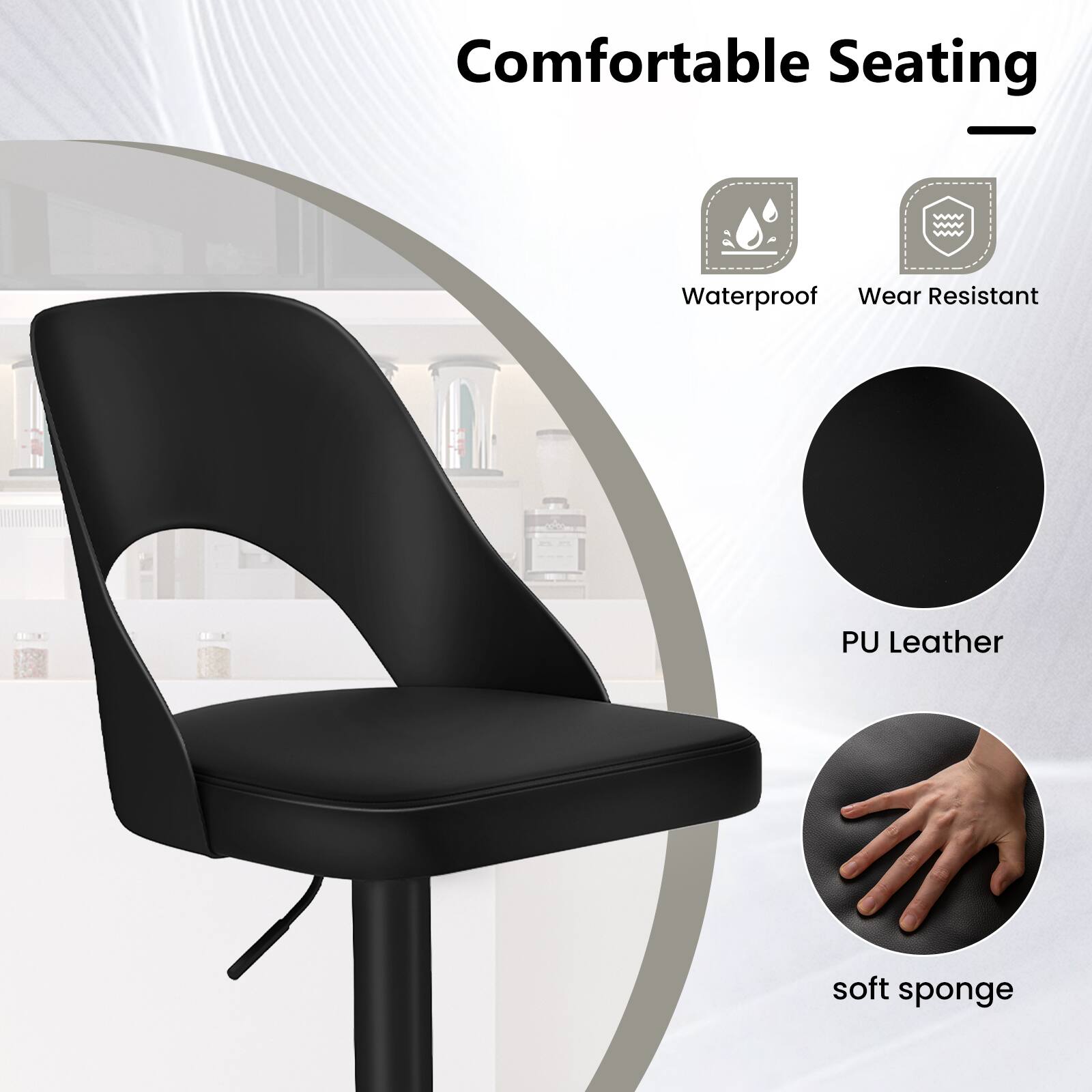 Comfortable Seating

- Waterproof
- Wear Resistant

PU Leather

soft sponge