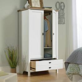 Hivvago - Farmhouse Bedroom Armoire Cabinet w/ Bottom Storage Drawer Wood Finish - White