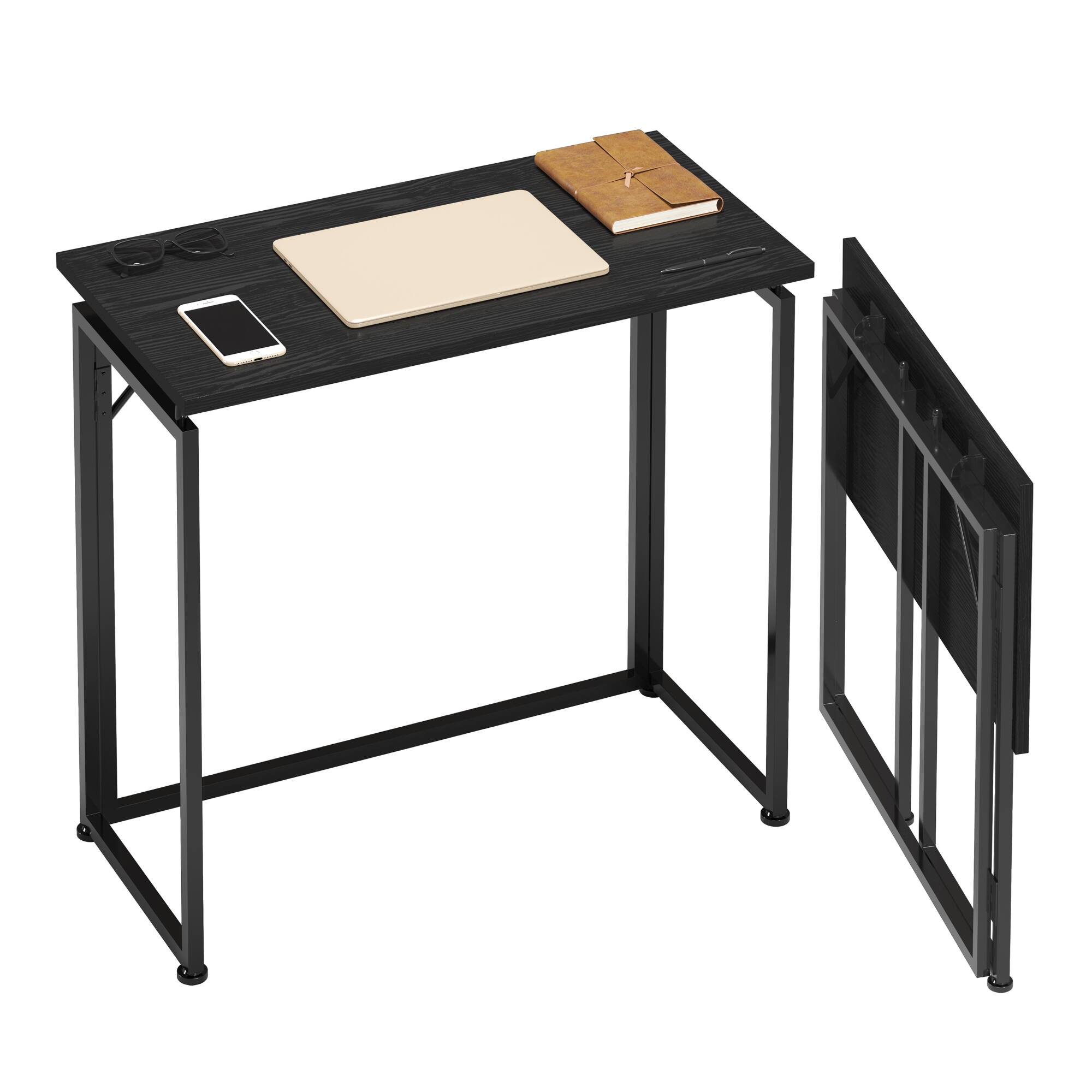 Alt View 2. GOODSILO - Compact Folding Desk for Small Spaces with Sturdy Steel Frame and Smooth Tabletop - Black.
