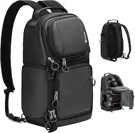 TARION - 9L Compact Camera Bag: 2-in-1 Convertible Sling Backpack & Shoulder Bag with Side Access and Rain Cover - TR-S - Black