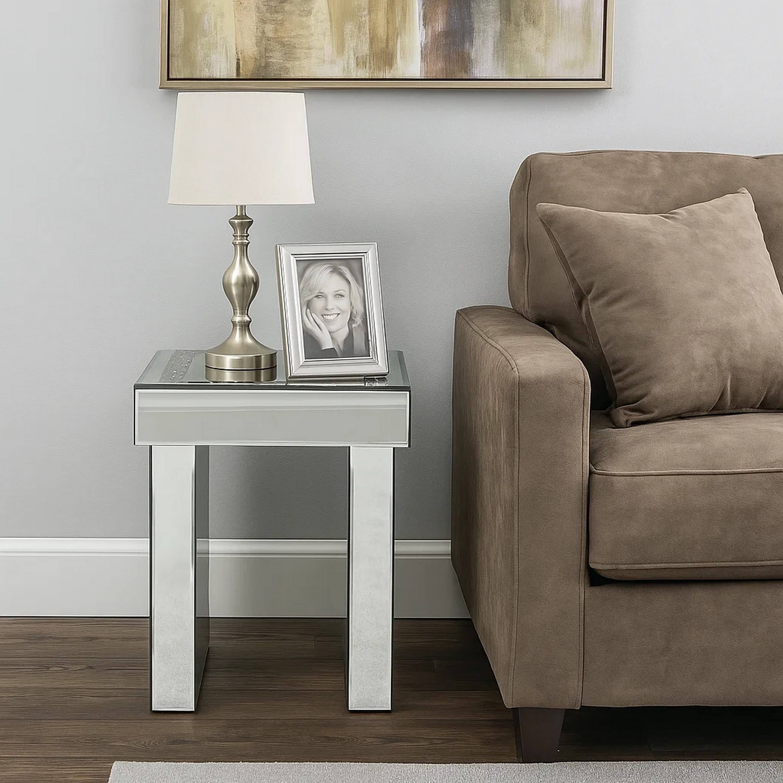 Alt View 5. Manhattan Lane - Noe 24 Inch Square End Accent Table, Mirrored, Faux Diamond Inlay - Silver.