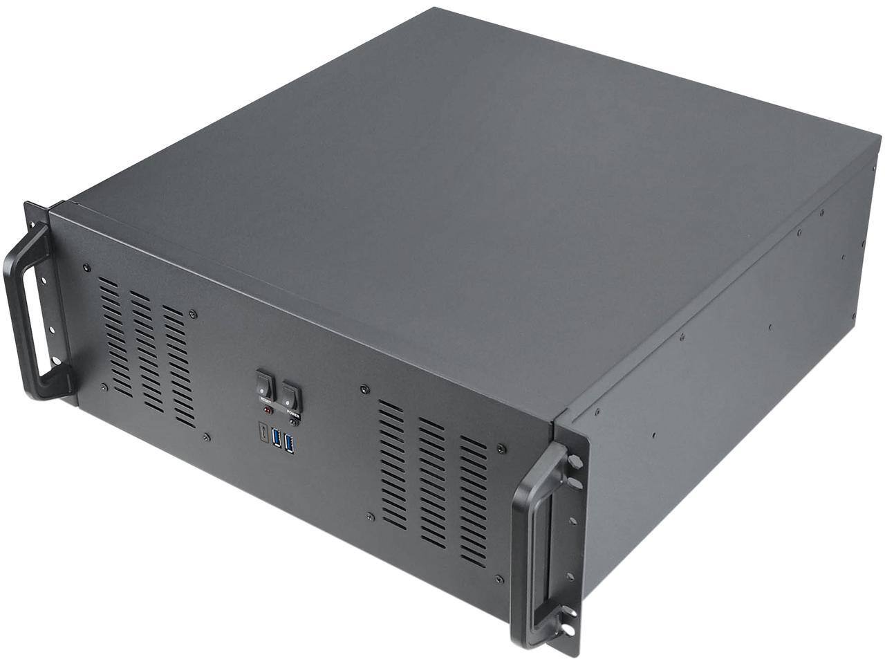 Front. Rosewill - Rosewill 4U Rackmount Case | 11x3.5"+3x2.5" Bays | ATX/CEB | 4 PWM Fans | USB 3.0/C | Lock - RSV-R4200U - Black.