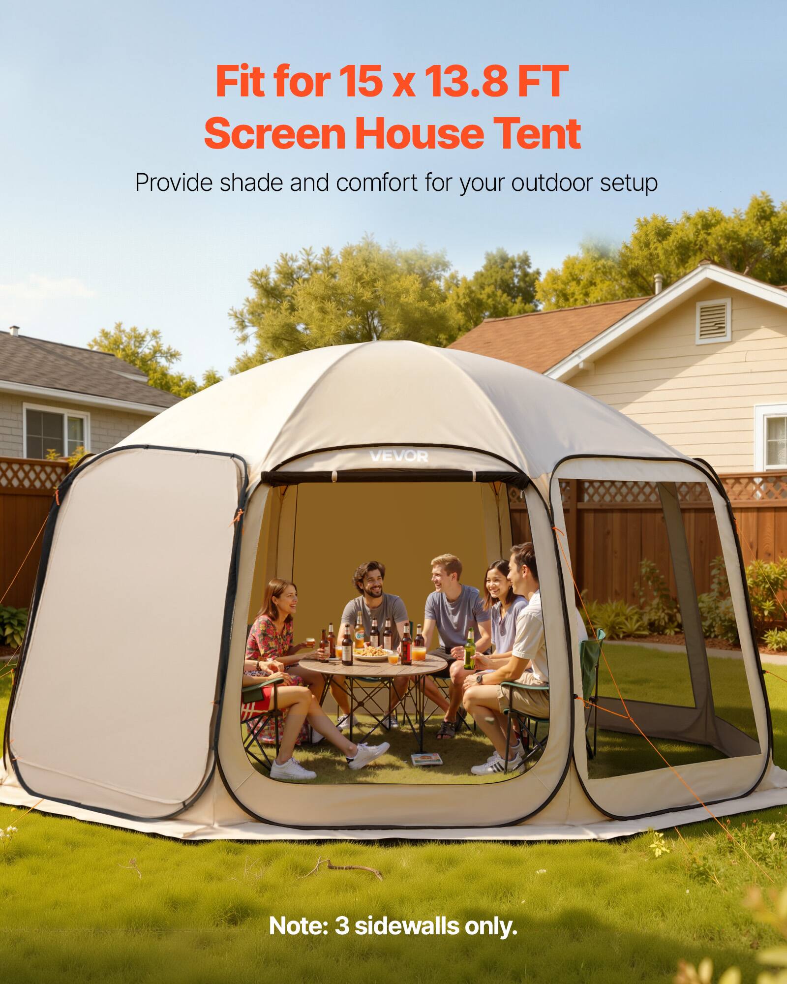 Fit for 15 x 13.8 FT Screen House Tent  
Provide shade and comfort for your outdoor setup  

Note: 3 sidewalls only.