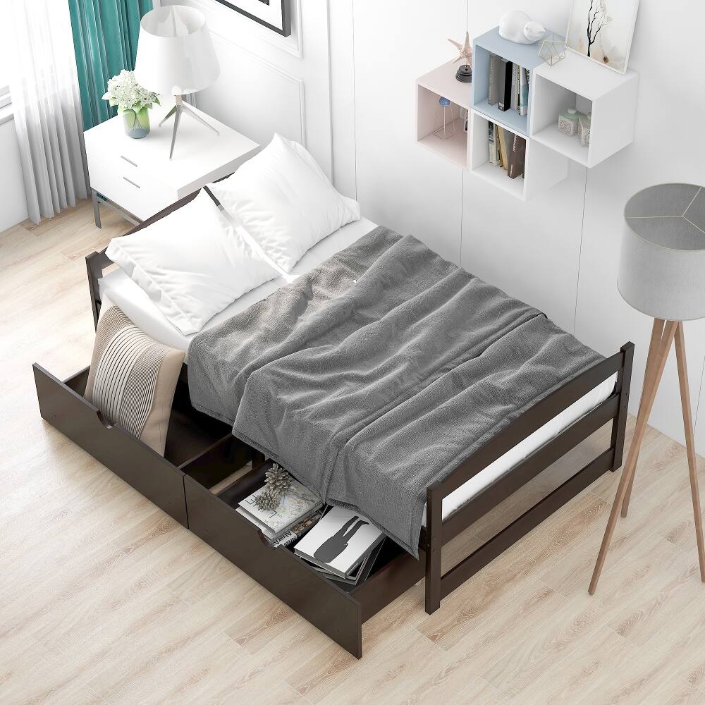 Left. Loheer - Loheer Twin Platform Bed with Drawers Espresso Wood Frame - Espresso.