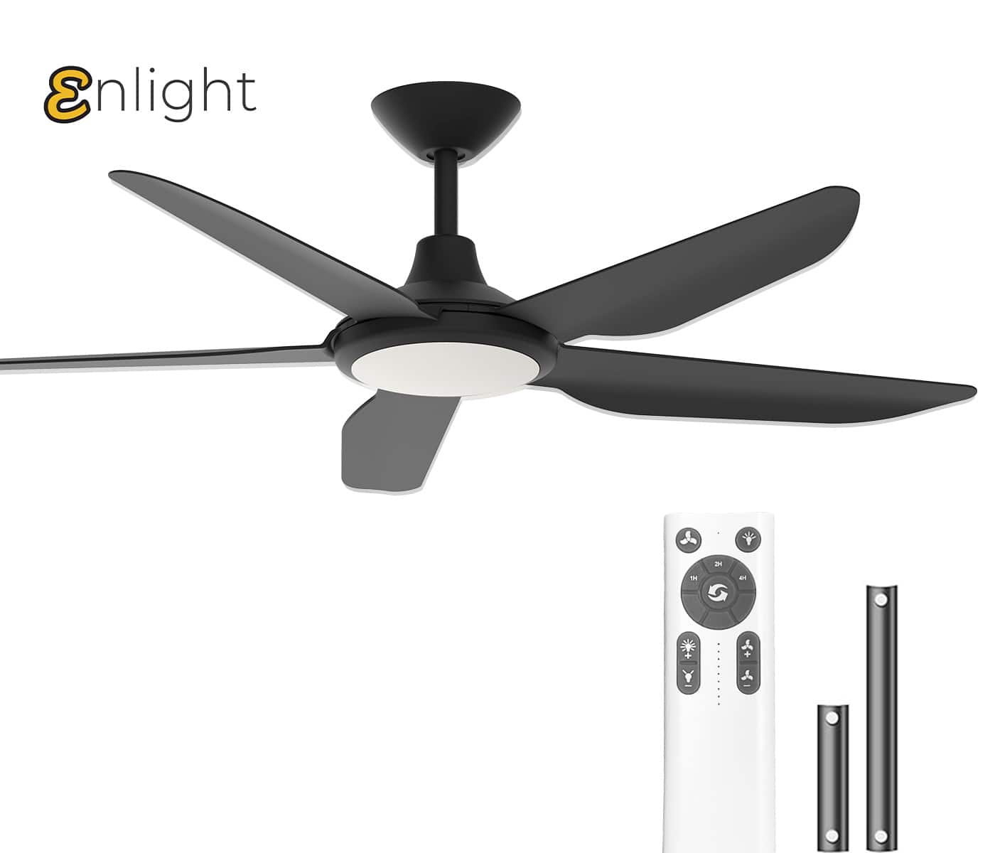 ENLIGHT - 52" Smart DC Ceiling Fan with CCT Dimmable LED Light, 5 Blades, Energy Efficient, Quiet Operation, Damp Rated - Matte Black