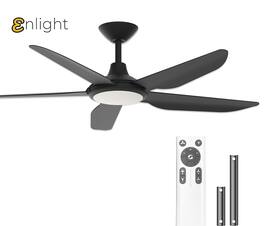 ENLIGHT - 52" Smart DC Ceiling Fan with CCT Dimmable LED Light, 5 Blades, Energy Efficient, Quiet Operation, Damp Rated - Matte Black