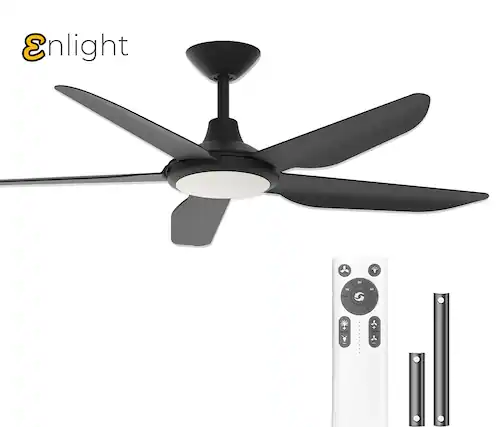 Front. ENLIGHT - 52" Smart DC Ceiling Fan with CCT Dimmable LED Light, 5 Blades, Energy Efficient, Quiet Operation, Damp Rated - Matte Black.