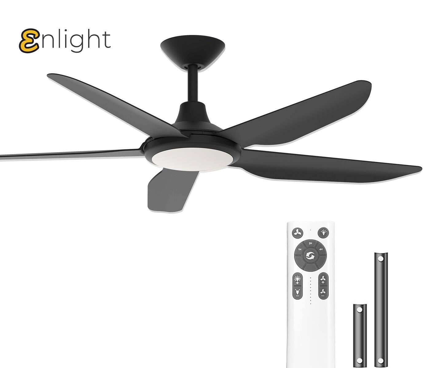 Front. ENLIGHT - 52" Smart DC Ceiling Fan with CCT Dimmable LED Light, 5 Blades, Energy Efficient, Quiet Operation, Damp Rated - Matte Black.
